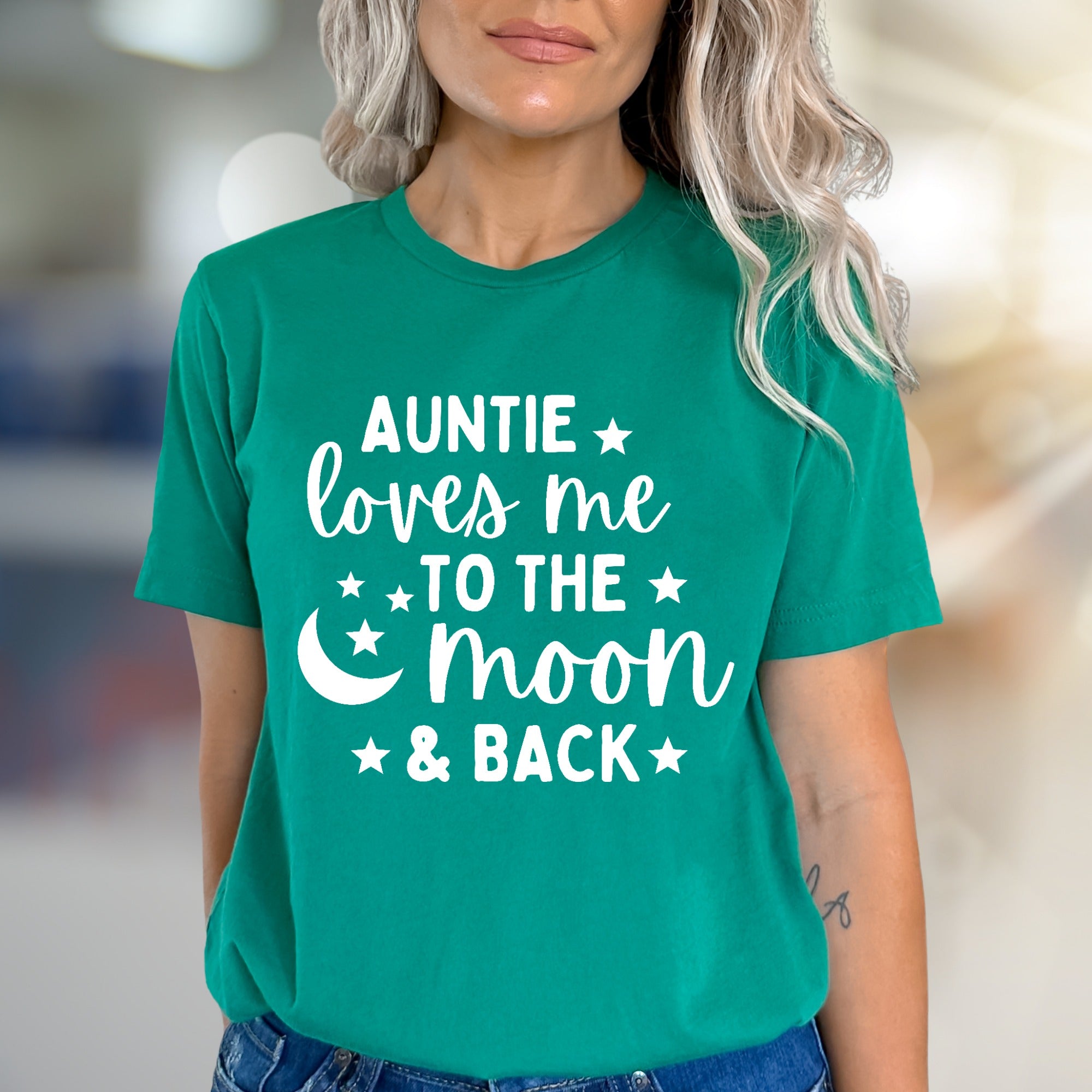 "Auntie Loves Me To The Moon & Back" Celestial Graphic Tee, a Sweet Family Pick for Loved Ones