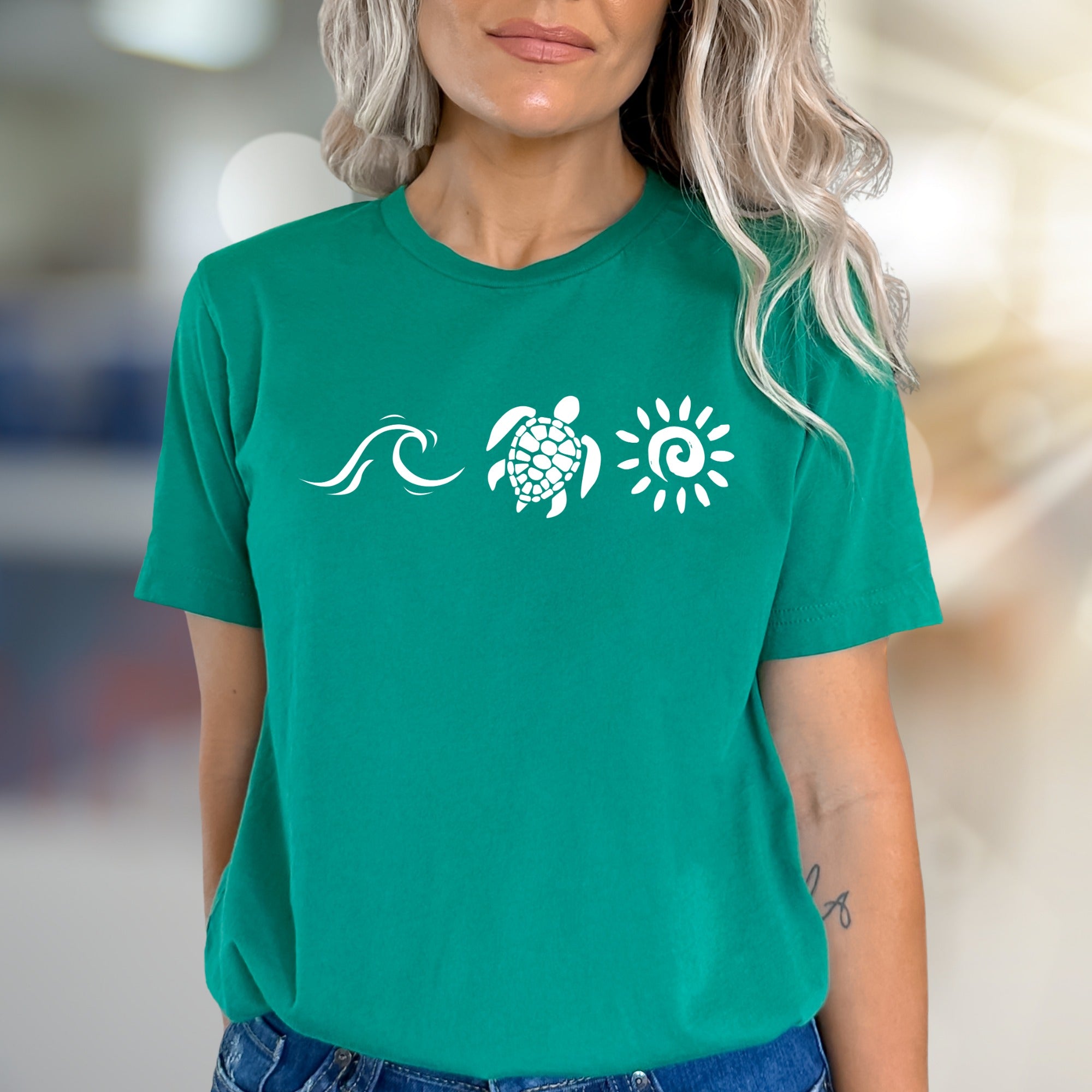 Ocean Wave Turtle Sun Graphic Tee, a Coastal Beach Pick for Nature Lovers