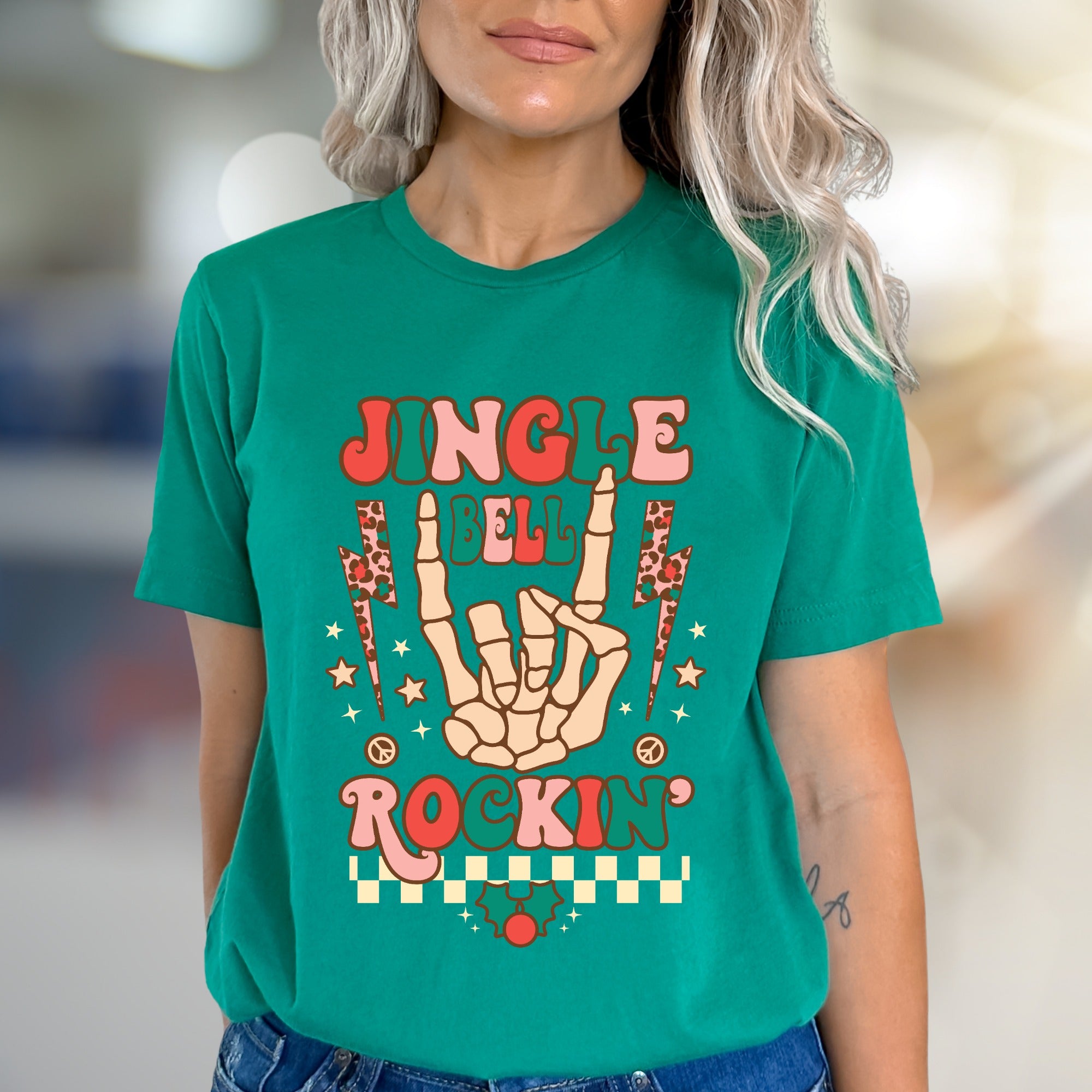 "Jingle Bell Rockin'" Retro Christmas Graphic Tee, a Festive Vibe for Music Lovers