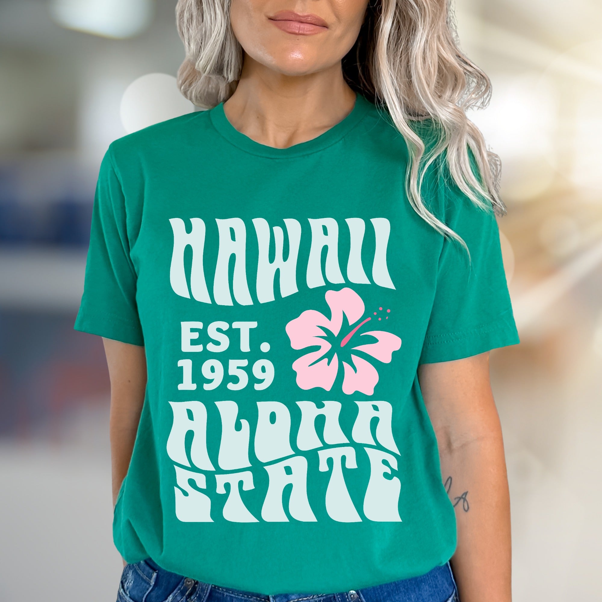 "HAWAII EST. 1959 Aloha State" Retro Beachy Graphic Tee, a Vacation Vibes Pick for Travelers