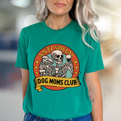 "Anti Social Dog Moms Club" Spooky Dog Mom Graphic Tee, a Humorous Pick for Pet Owners
