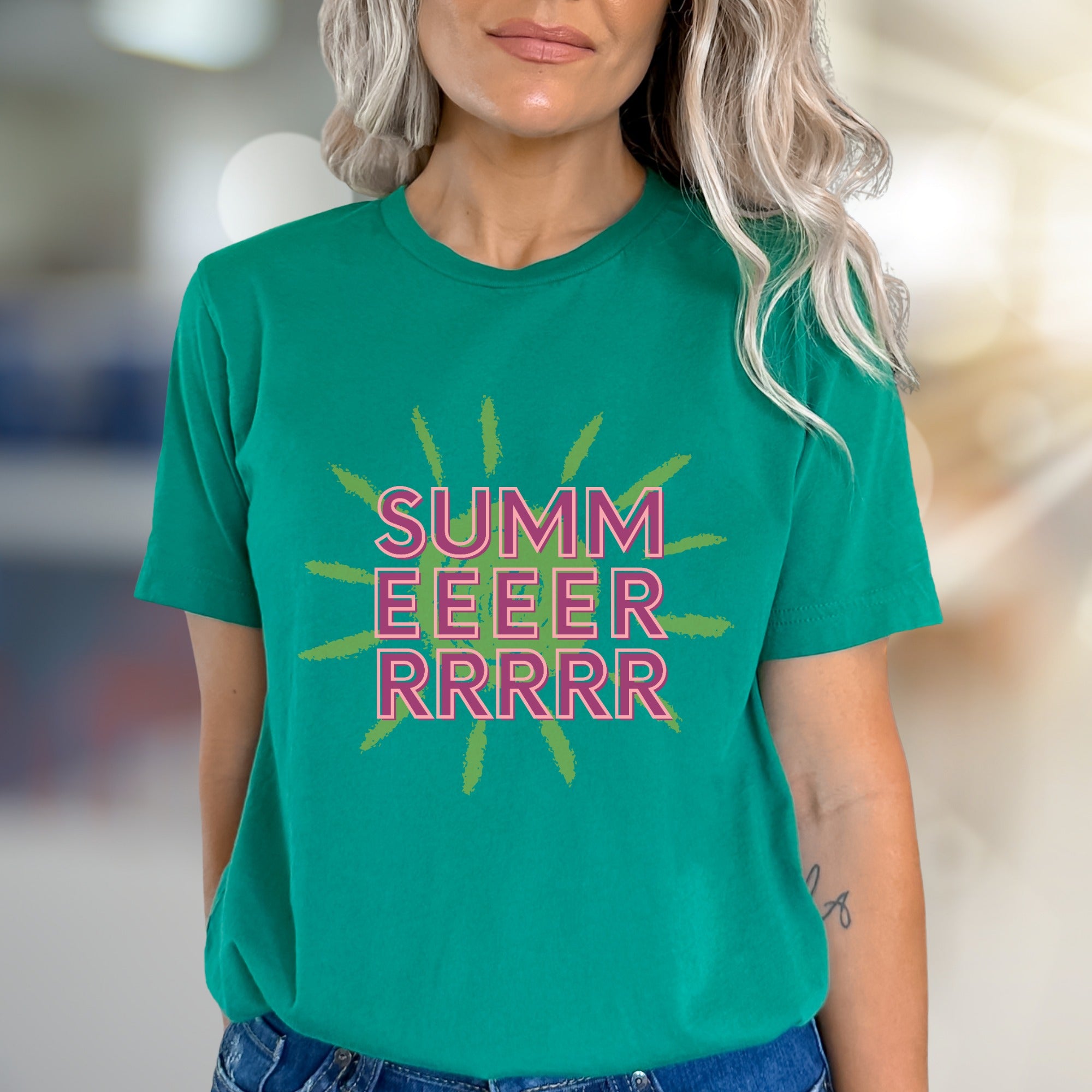 “SUMM EEEER RRRRR” Groovy Sun Graphic Tee, a Retro Summer Pick for Warm Weather Vibes