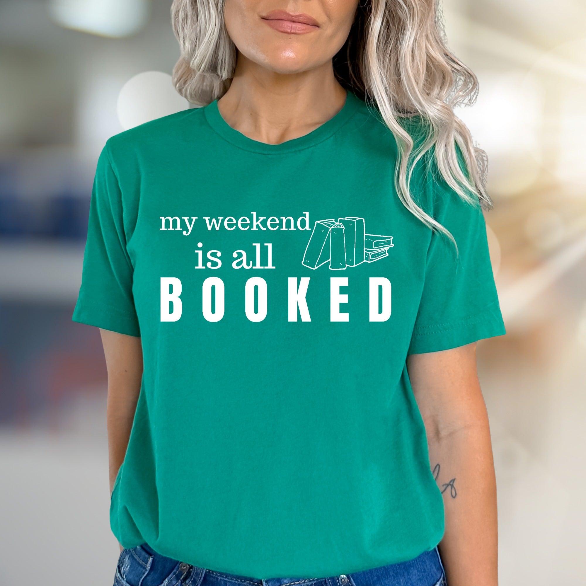 "My Weekend Is All Booked" Bookworm Graphic Tee, A Cozy Read For Literary Souls