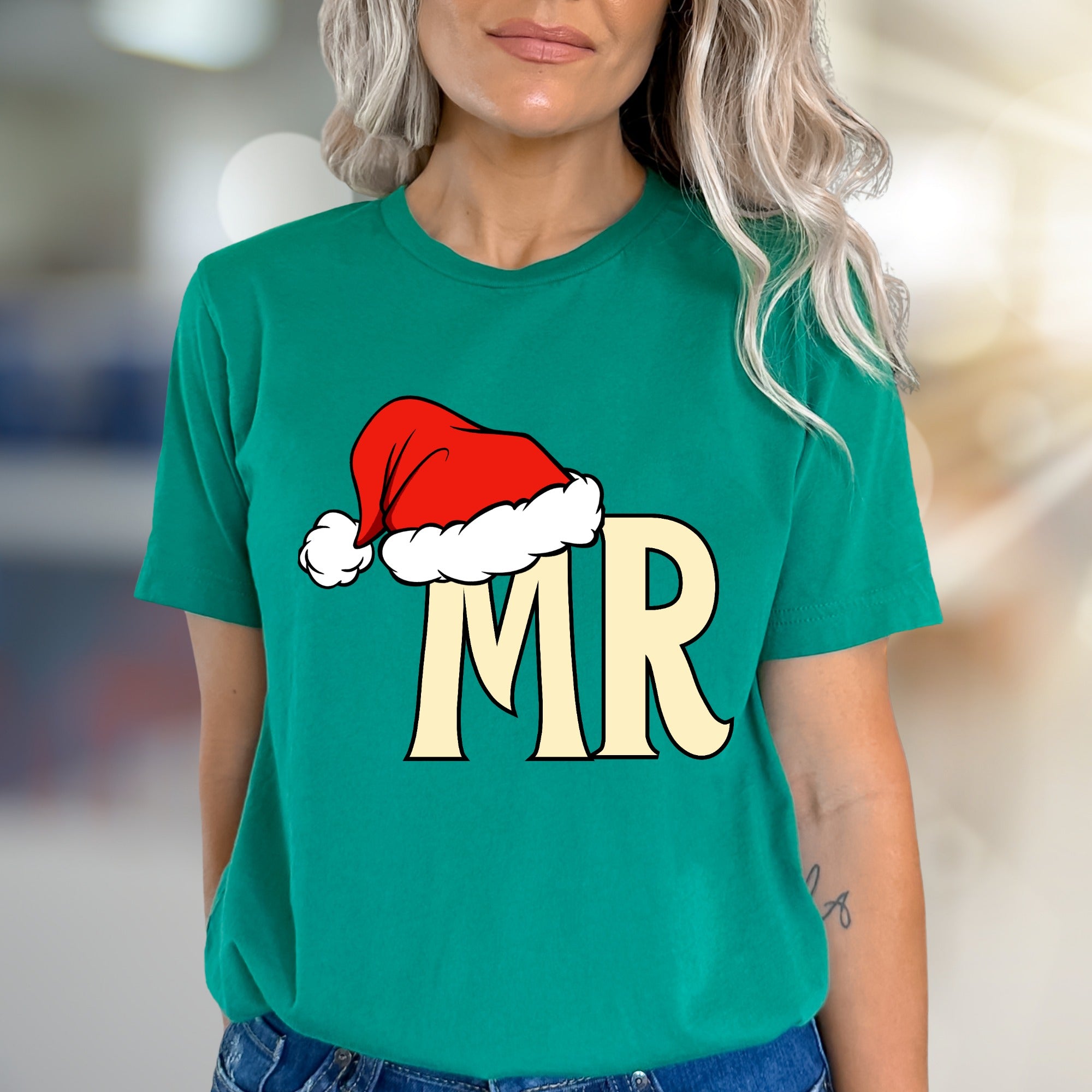 "MR" Santa Hat Christmas Graphic Tee, a Festive Holiday Pick for Couples