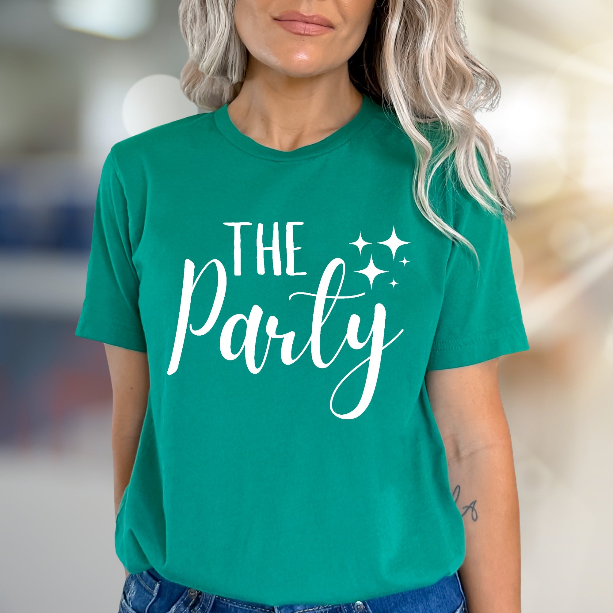 "THE Party" Sparkle Graphic Tee, a Celebration Lifestyle Pick for Social Butterflies