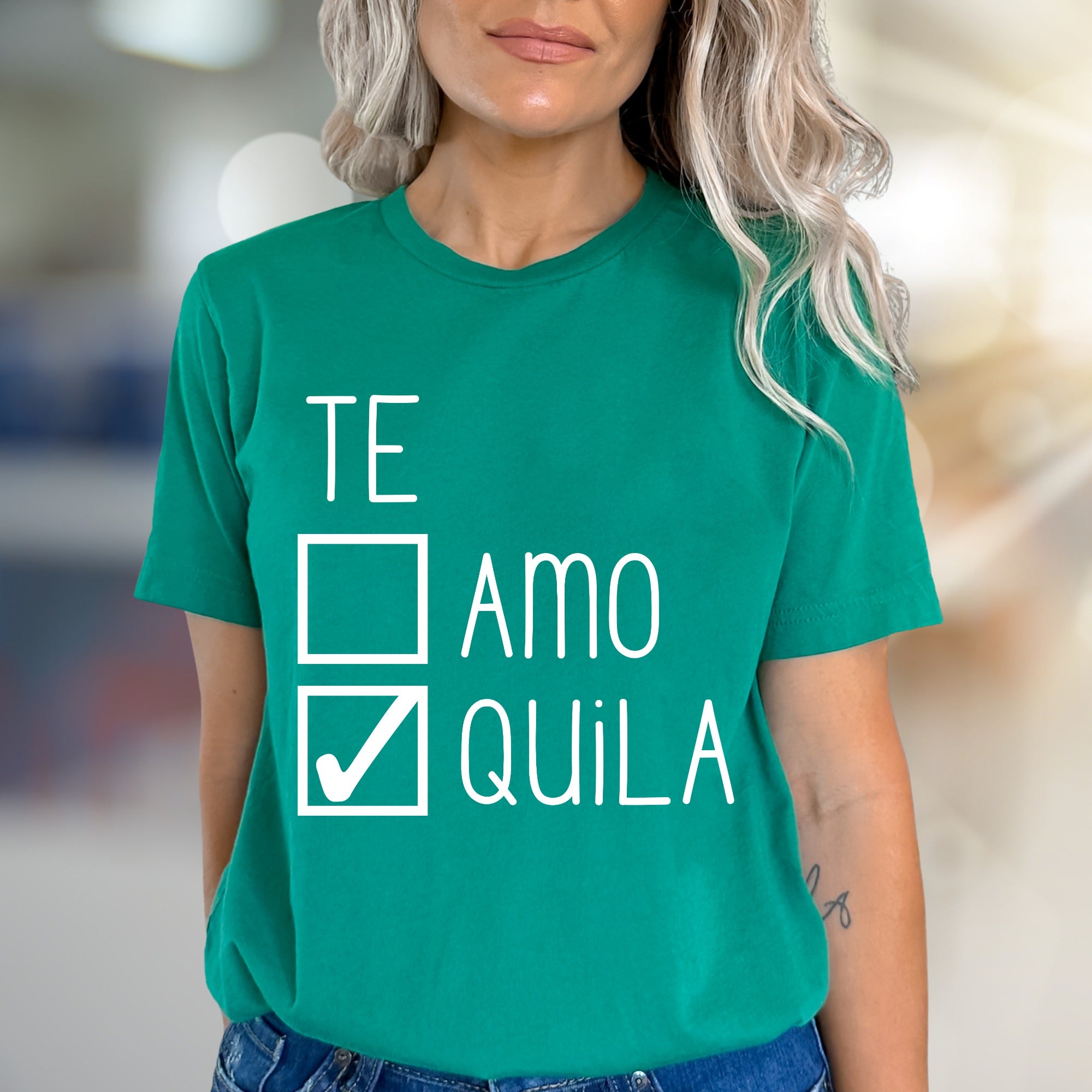 "TE AMO QUILA" Tequila Lover Graphic Tee, a Funny Vibe for Party Goers