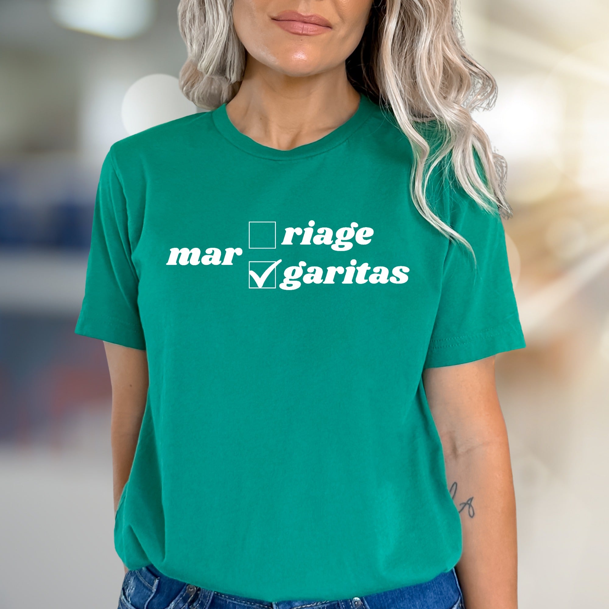 "mar garitas" Funny Checkbox Graphic Tee, A Humorous Pick for Margarita Lovers