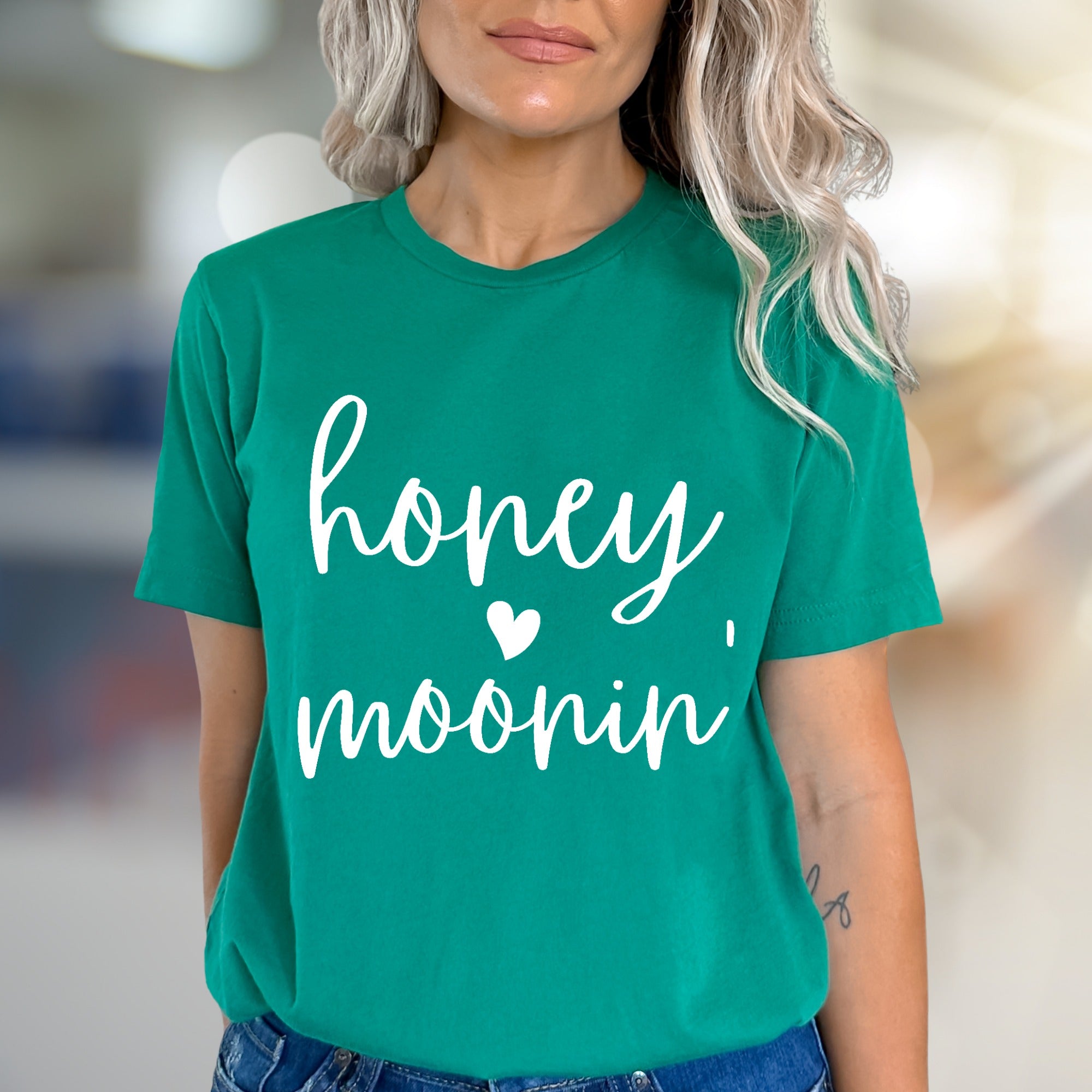 "honey moonin'" Sweetheart Graphic Tee, a Romantic Pick for Couples