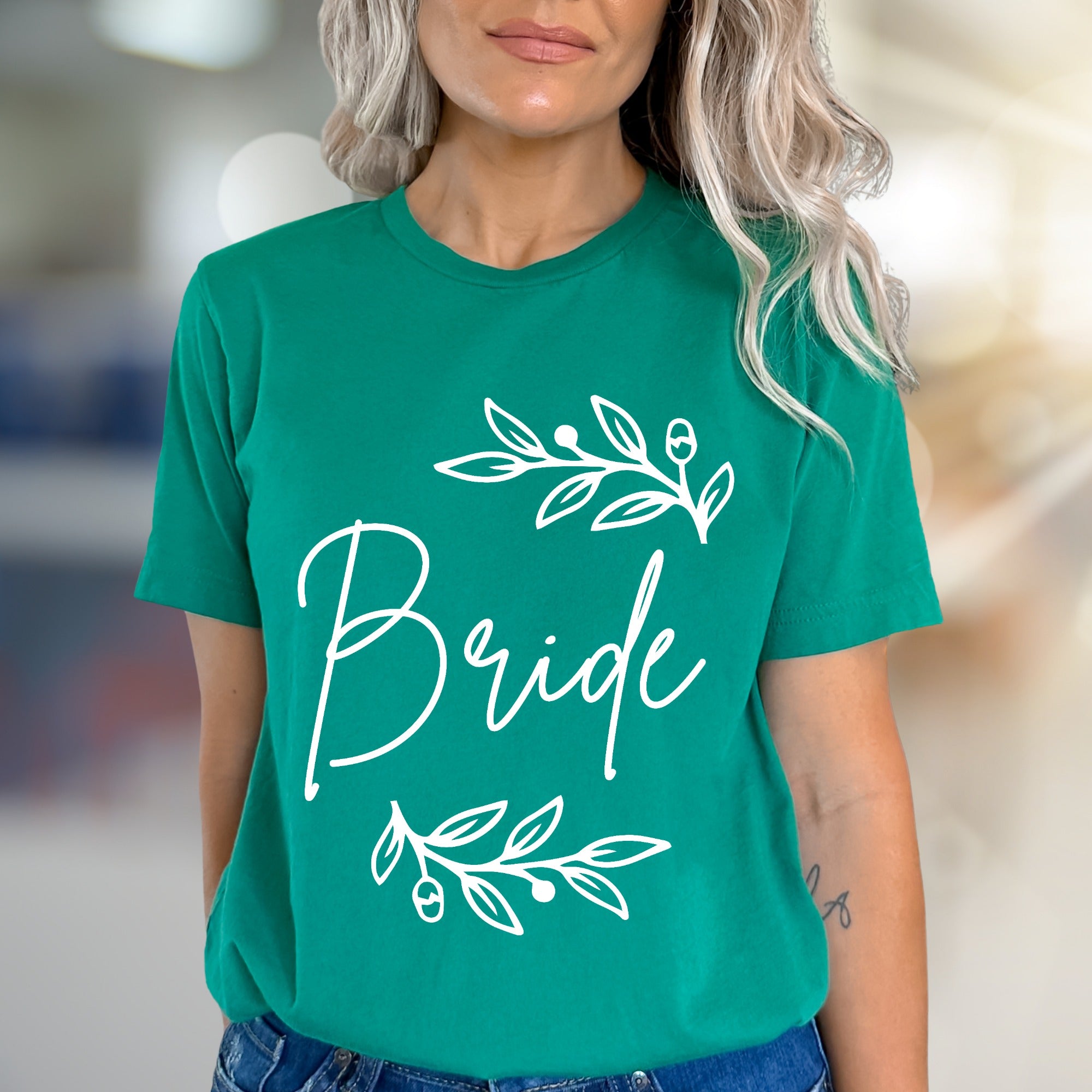 "Bride" Floral Wreath Graphic Tee, a Bridal Party Pick for Engaged Women