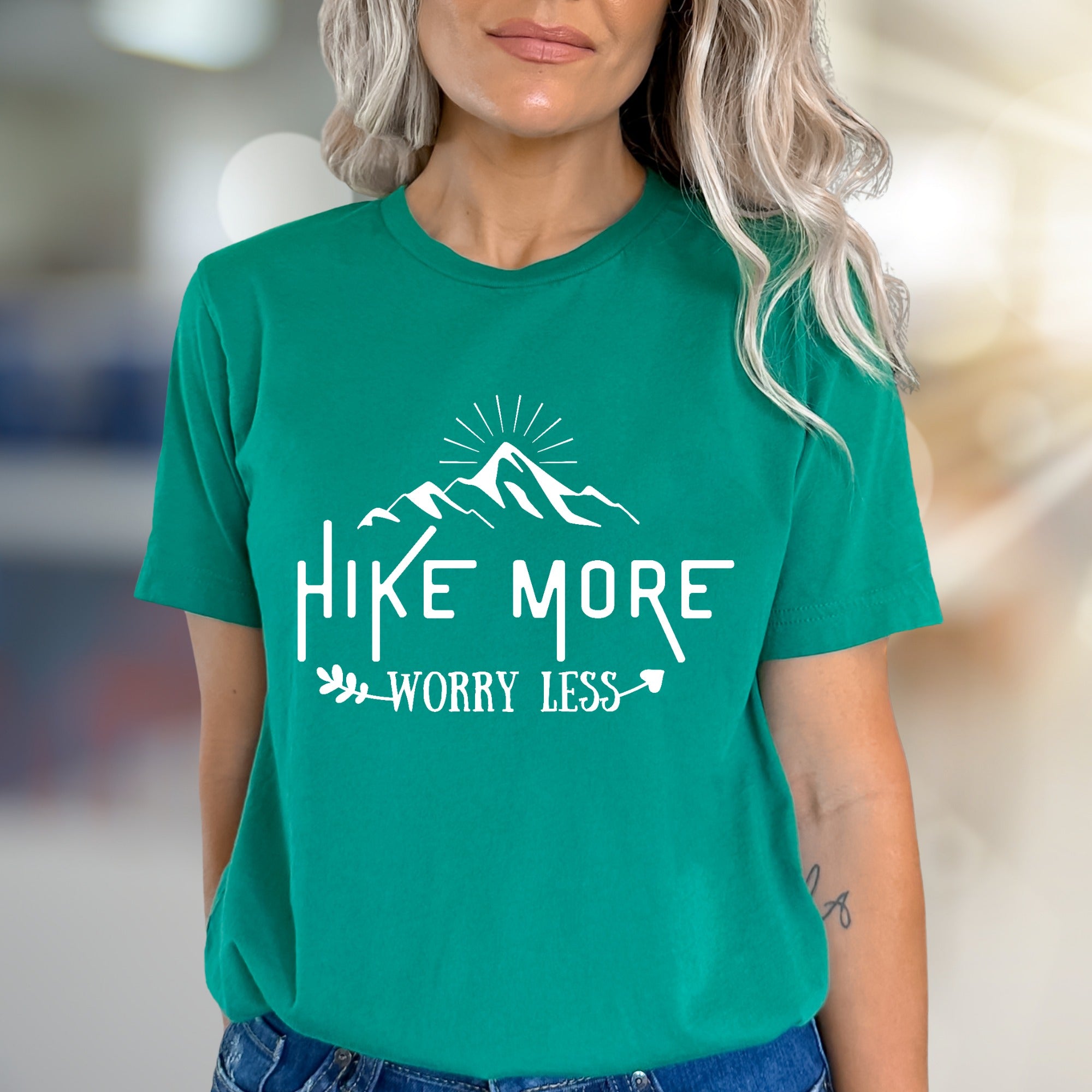 "Hike More Worry Less" Mountain Graphic Tee, a Nature-Lover's Unisex Pick