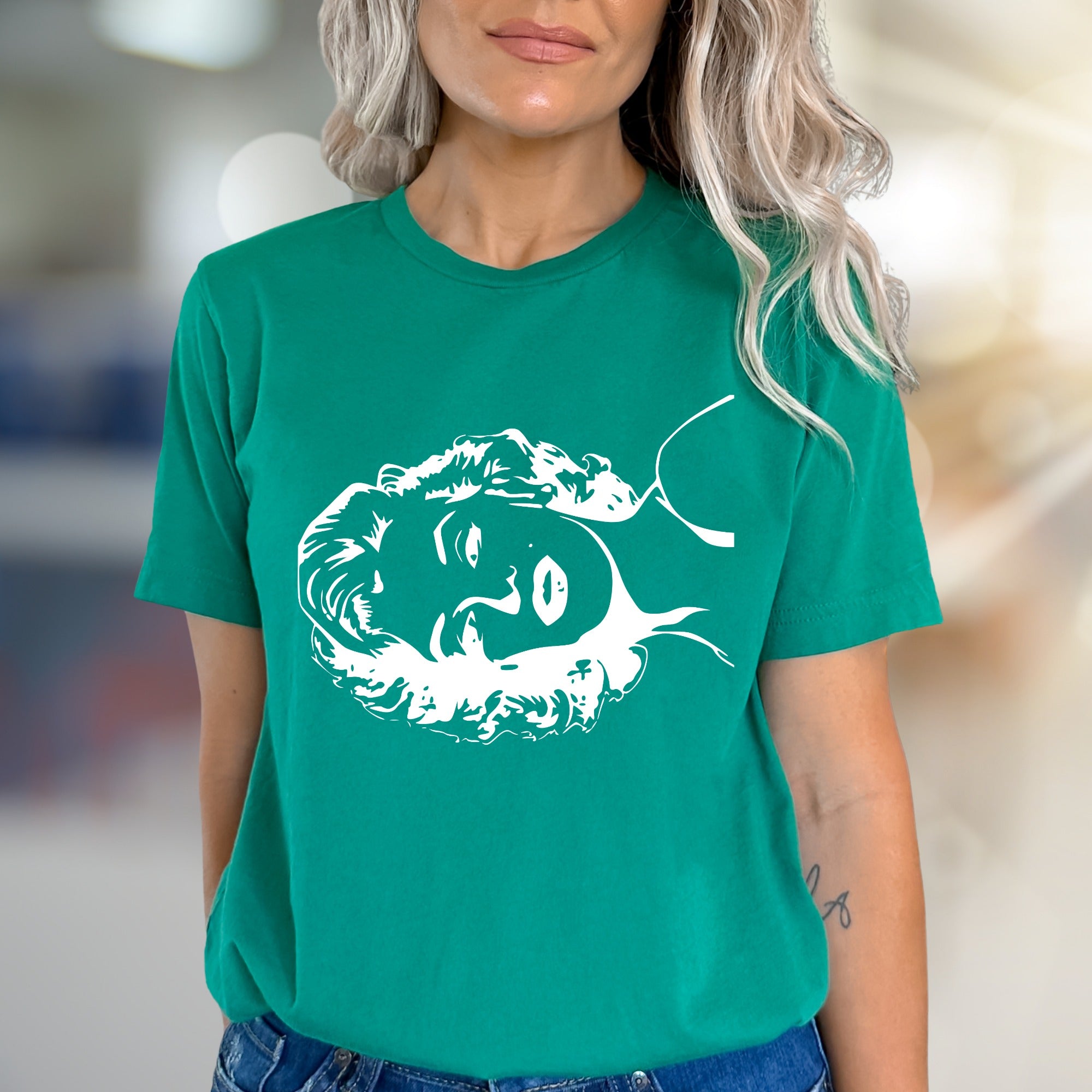 Classic Bust White on Black Graphic Tee, Artistic Statement Piece