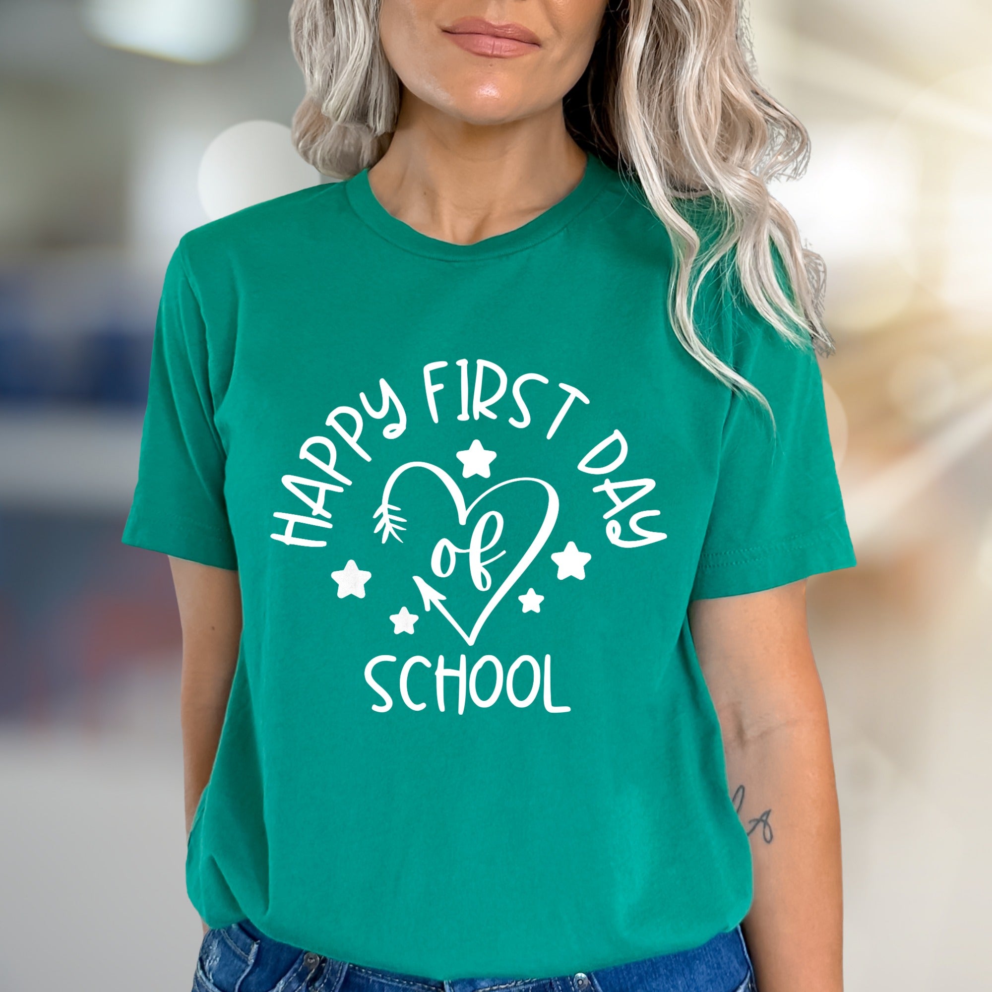"Happy First Day of School" Heart Graphic Tee, a Back-to-School Pick for Educators & Parents