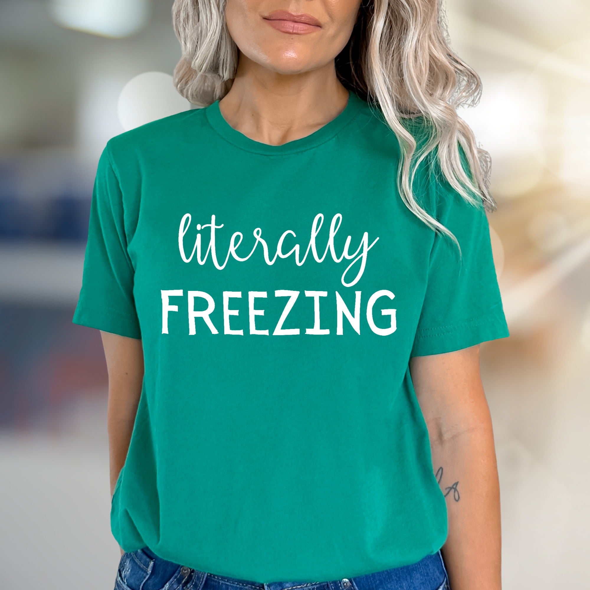 "Literally Freezing" Sarcastic Graphic Tee, A Cozy Chic Pick for Cool Souls