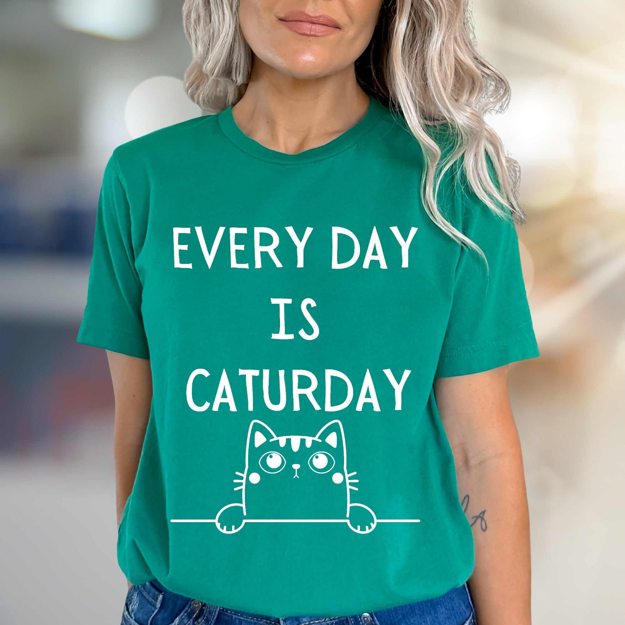 "Every Day Is Caturday" Cute Kitty Graphic Tee, a Whimsical Pick for Cat Lovers