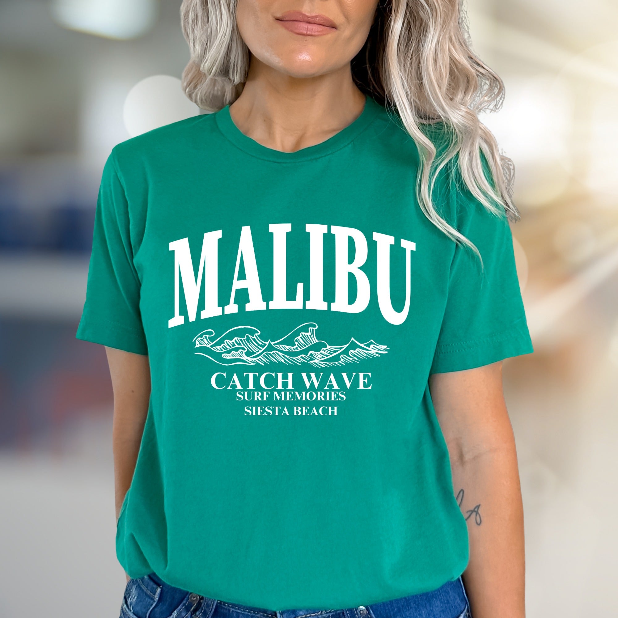 "MALIBU Catch Wave" Surf Memories Graphic Tee, a Coastal Vibe Pick for Beach Lovers