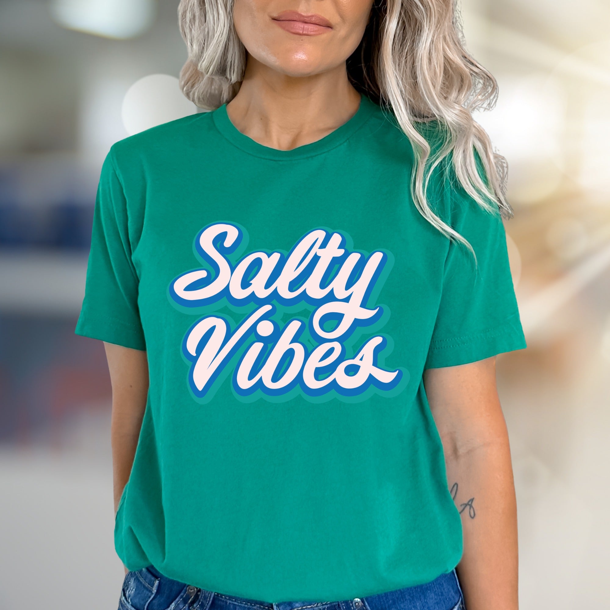 "Salty Vibes" Retro Summer Graphic Tee, a Beachy Pick for Free Spirits