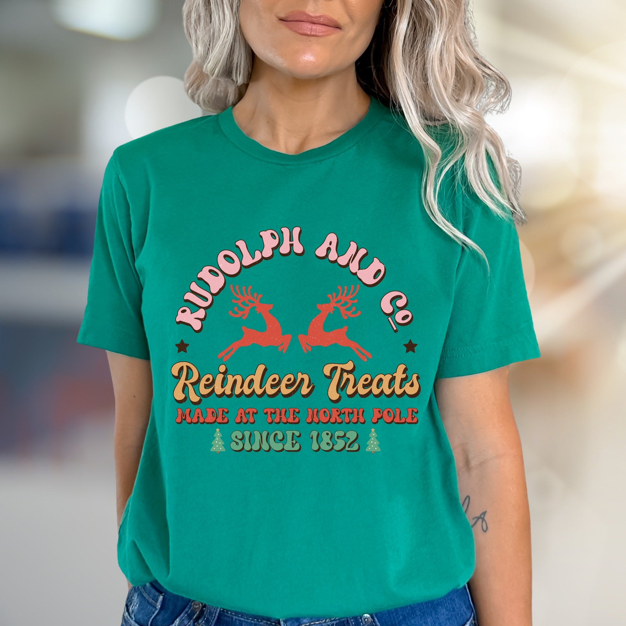 "Rudolph And Co." Reindeer Treats Graphic Tee, a Whimsical Holiday Pick for Enthusiasts