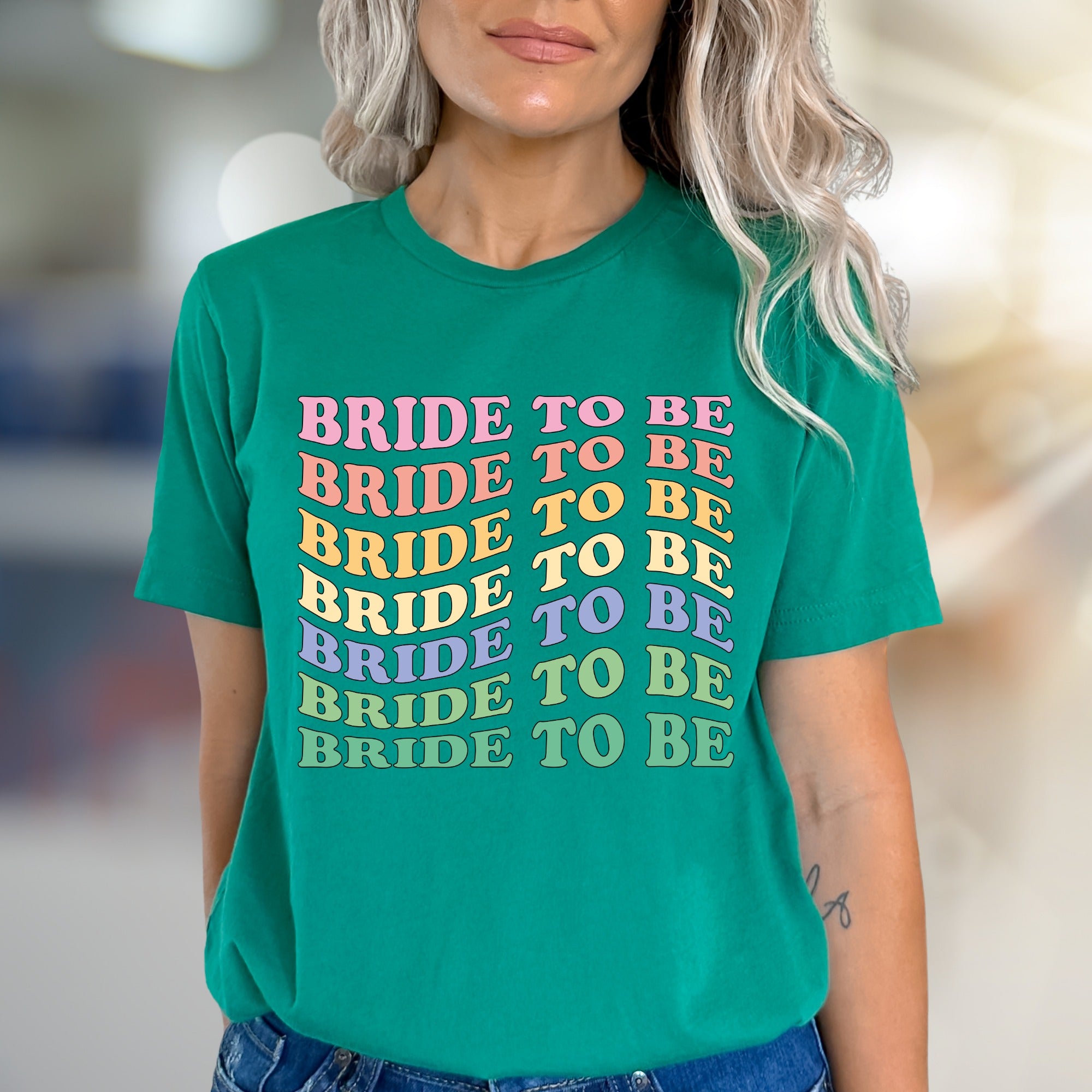 "BRIDE TO BE" Retro Rainbow Graphic Tee, a Bridal Celebration Pick for Future Wives