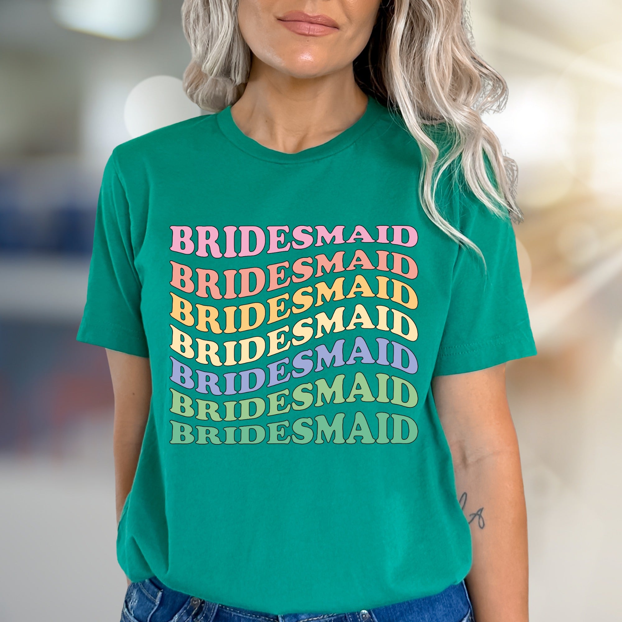 “Bridesmaid” Wavy Text Graphic Tee, a Bachelorette Party Pick for the Bridal Squad
