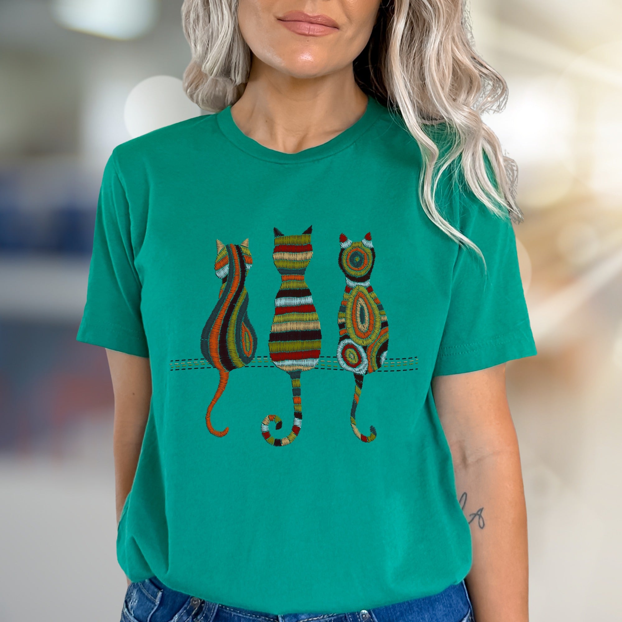 Abstract Cat Trio Art Graphic Tee, A Bohemian Chic Pick for Feline Lovers