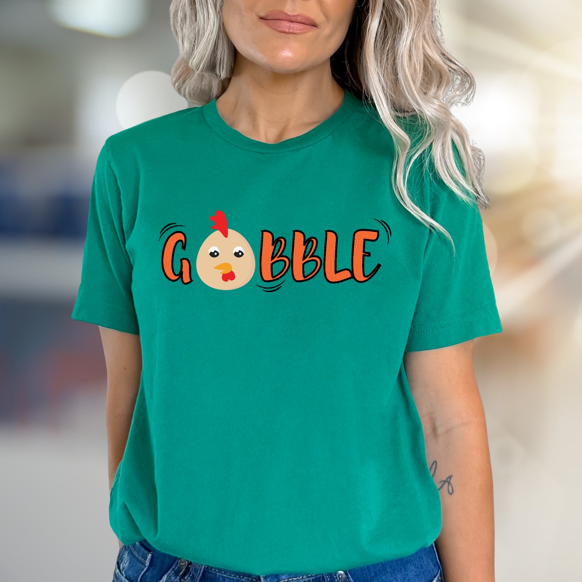 "GOBBLE" Turkey Face Graphic Tee, a Funny Thanksgiving Pick for Holiday Lovers