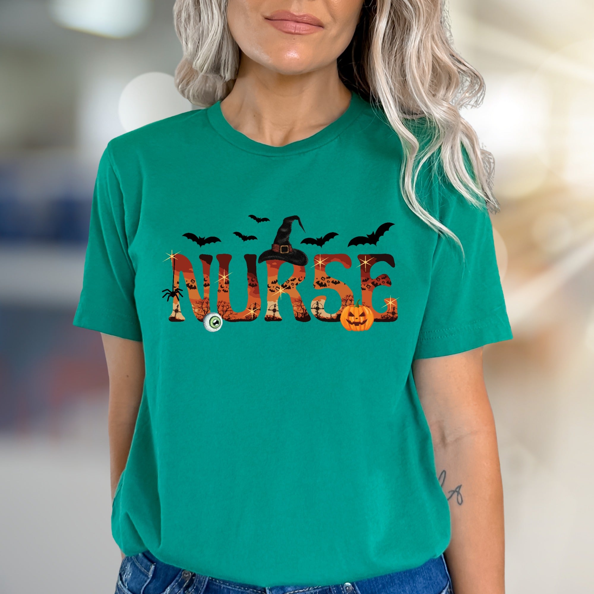 "NURSE" Halloween Graphic Tee, a Spooky Chic Pick for Healthcare Heroes