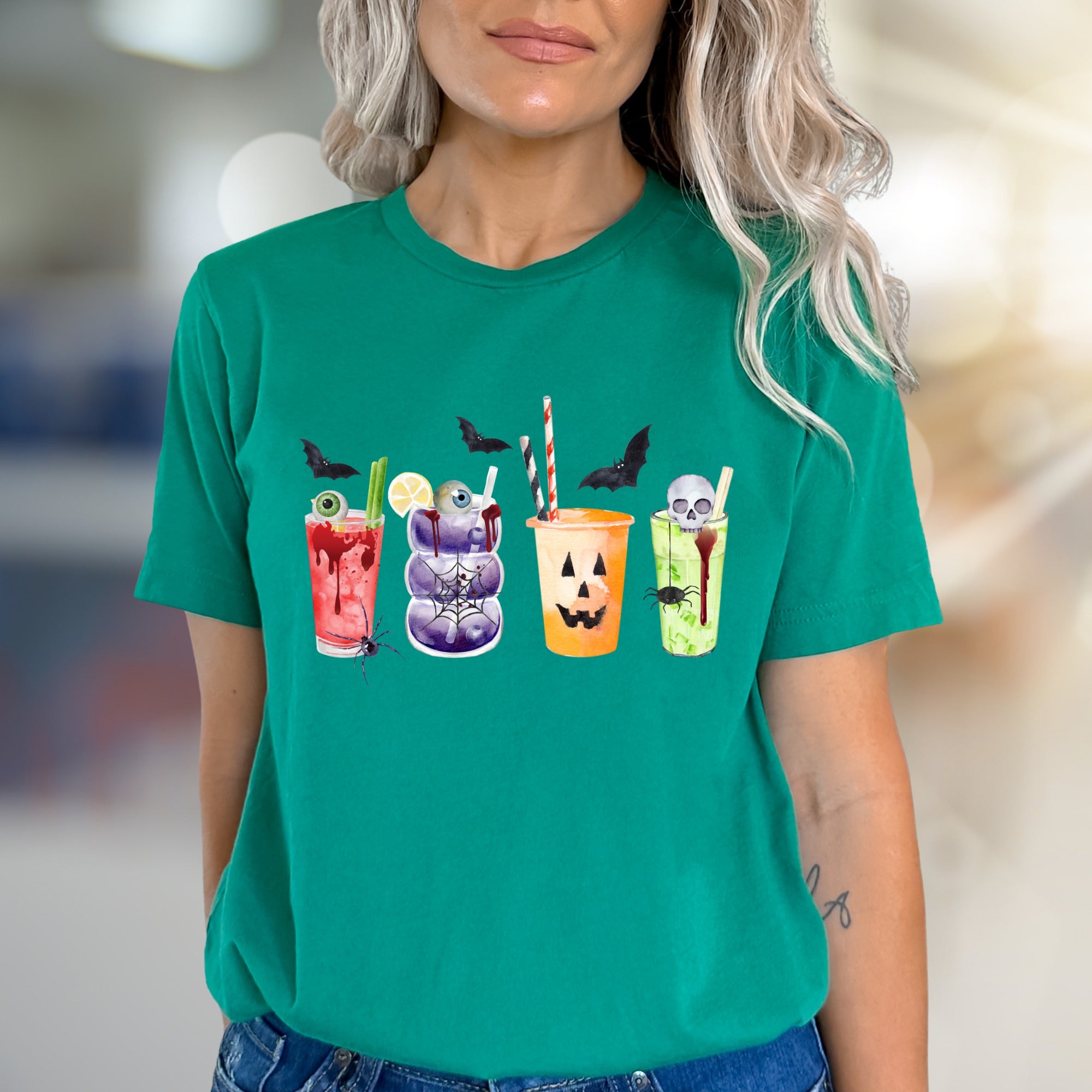 Spooky Sips Halloween Graphic Tee, A Creepy Cocktail Pick for Enthusiasts