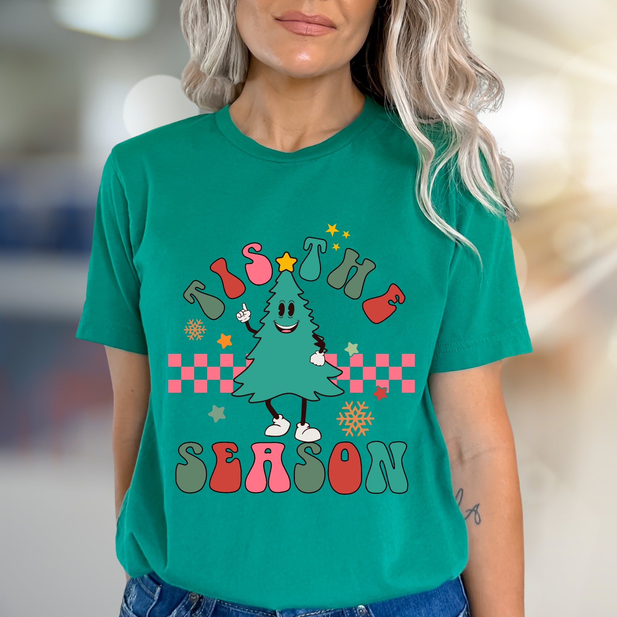 "Tis The Season" Retro Christmas Tree Graphic Tee, a Festive Holiday Pick for Enthusiasts