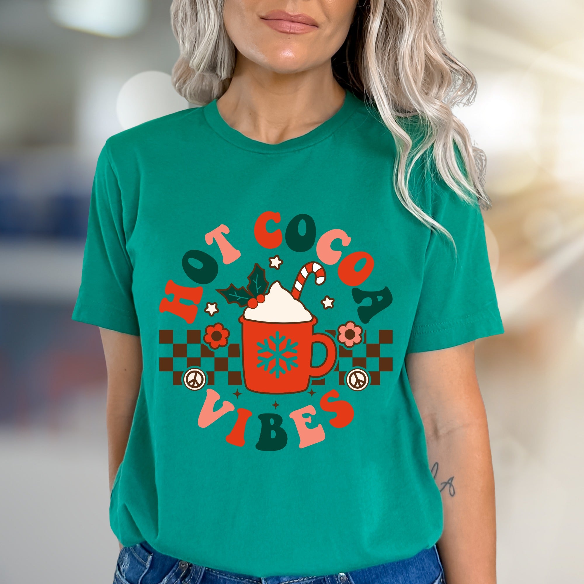 Hot Cocoa Vibes Retro Graphic Tee, a Whimsical Winter Pick for Cozy Souls