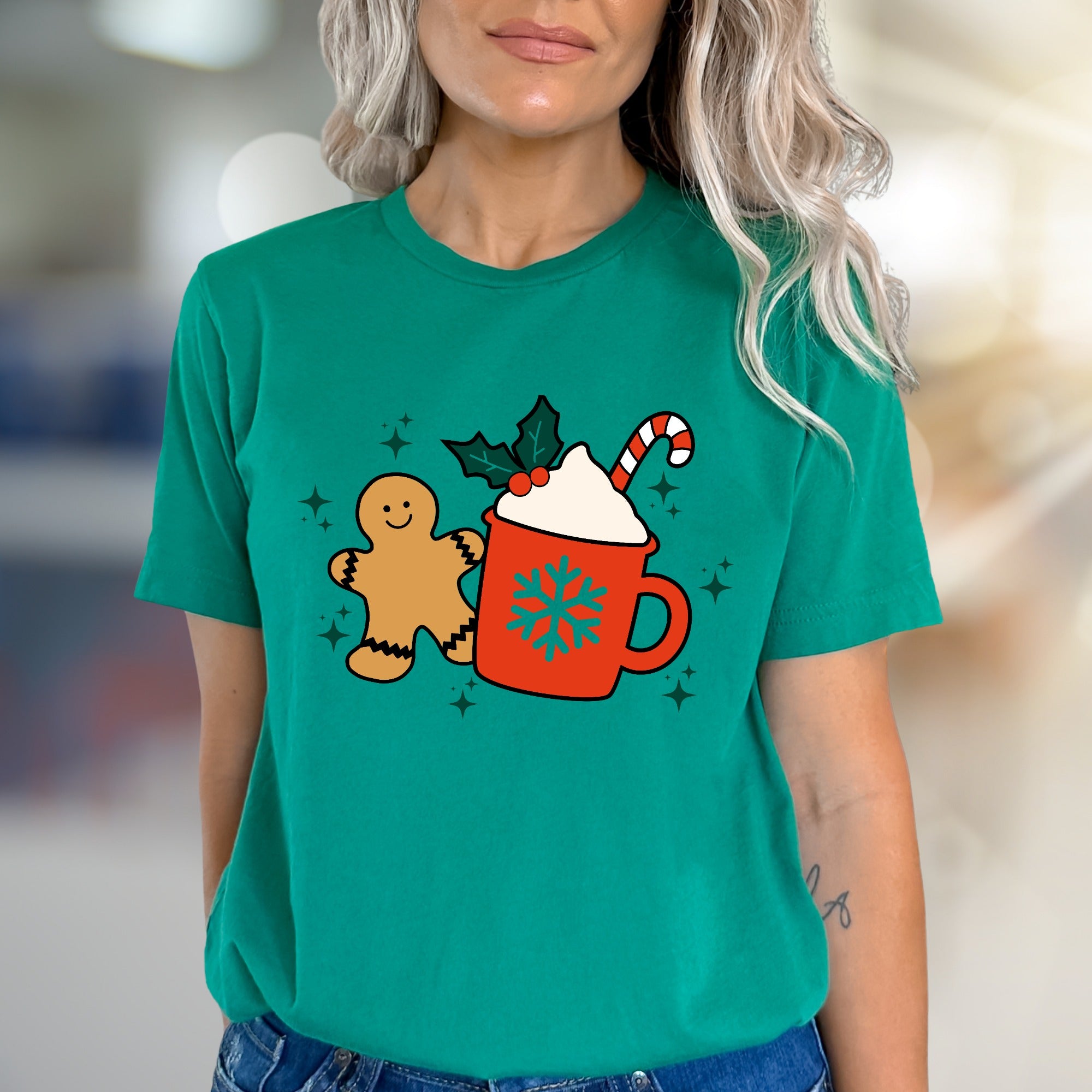 Gingerbread Hot Cocoa Graphic Tee, A Festive Comfort Pick for Holiday Enthusiasts