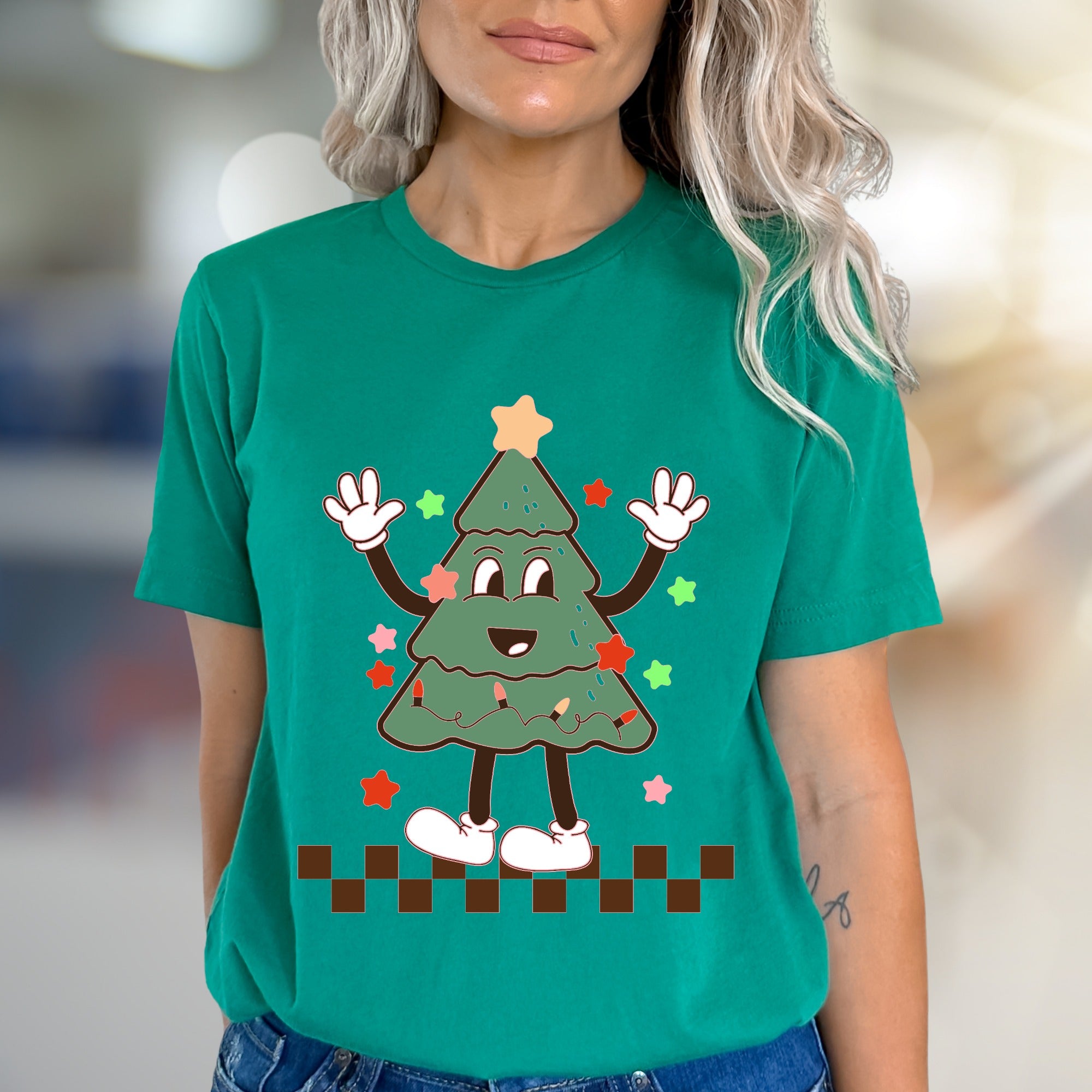 Waving Christmas Tree Retro Graphic Tee, a Festive Holiday Pick for Everyone