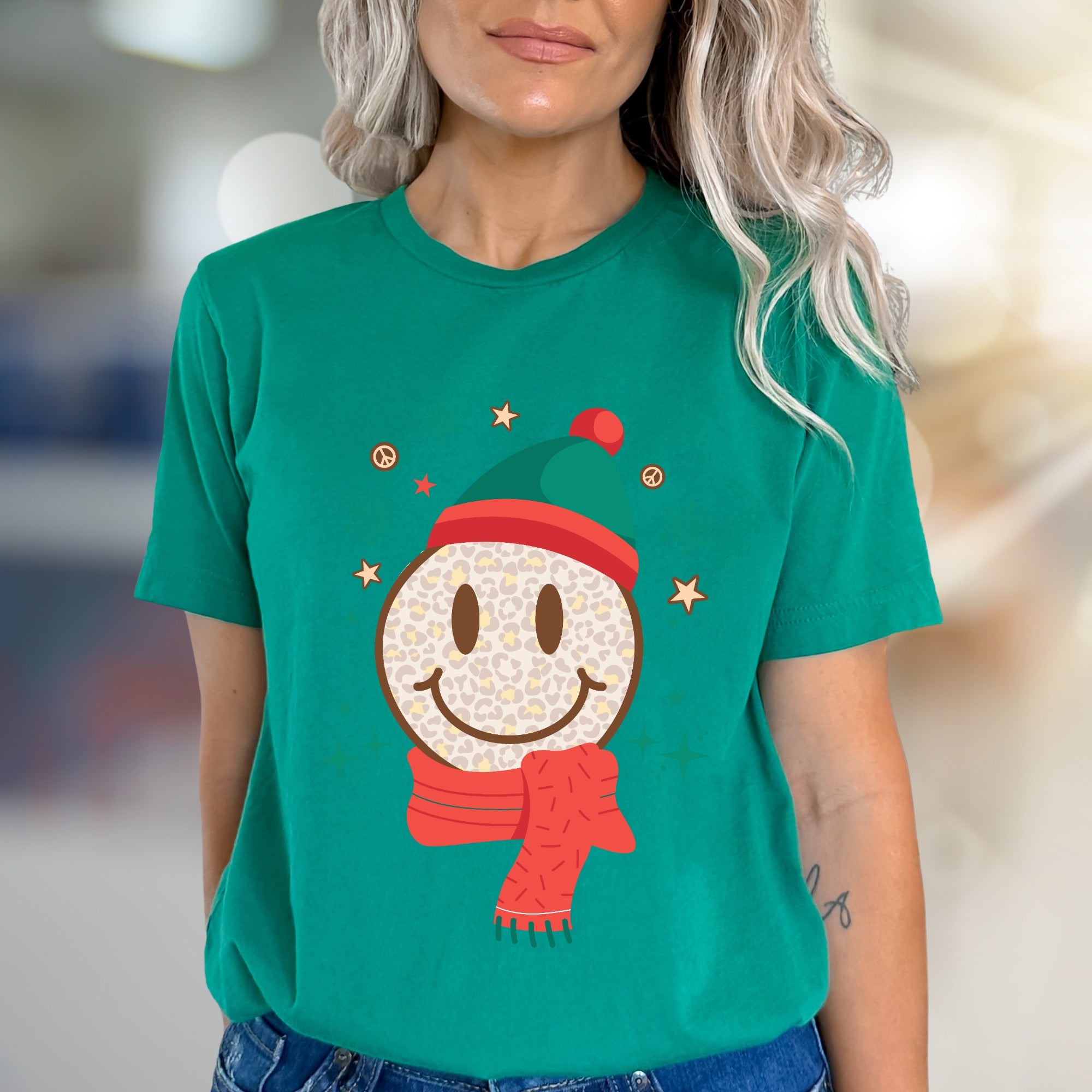 Leopard Smile Face Graphic Tee, a Festive Holiday Vibe for Everyone