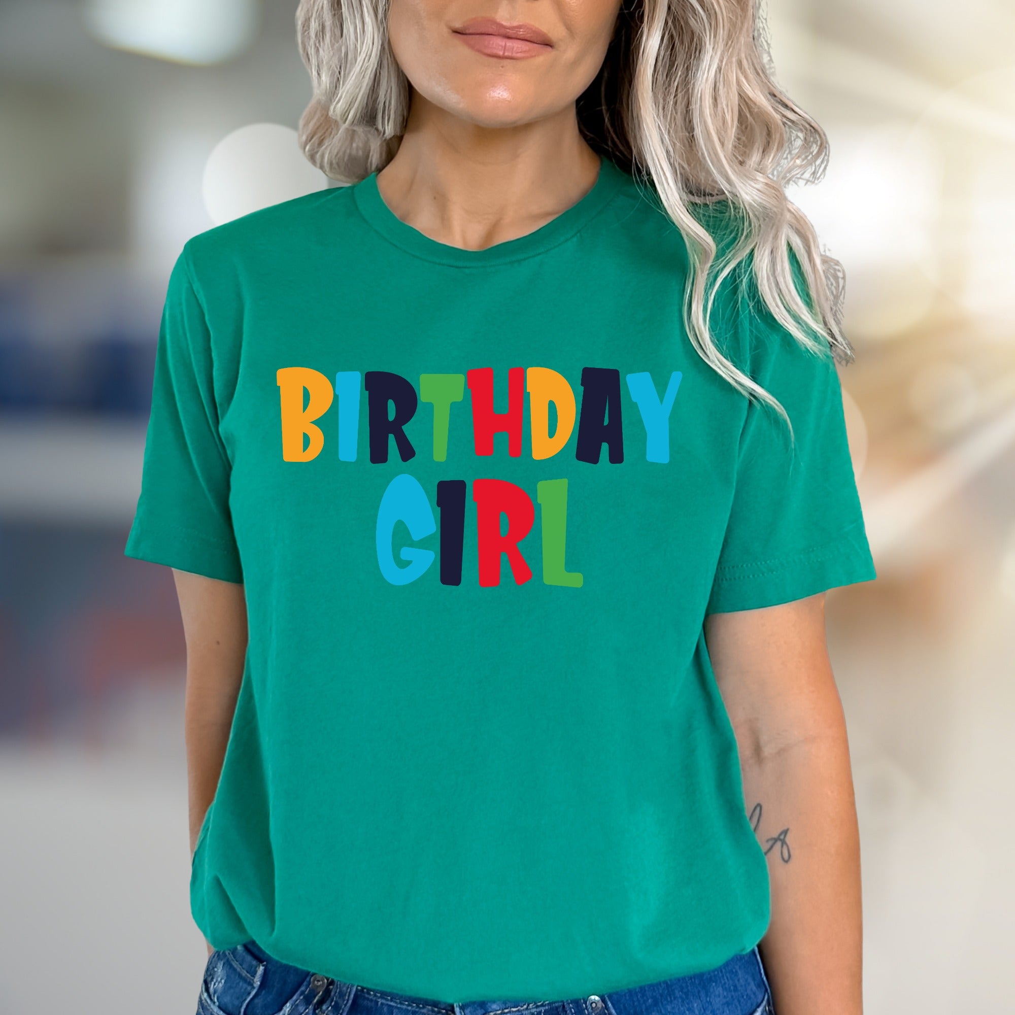 "BIRTHDAY GIRL" Bold Rainbow Graphic Tee, a Celebration Pick for Her Special Day