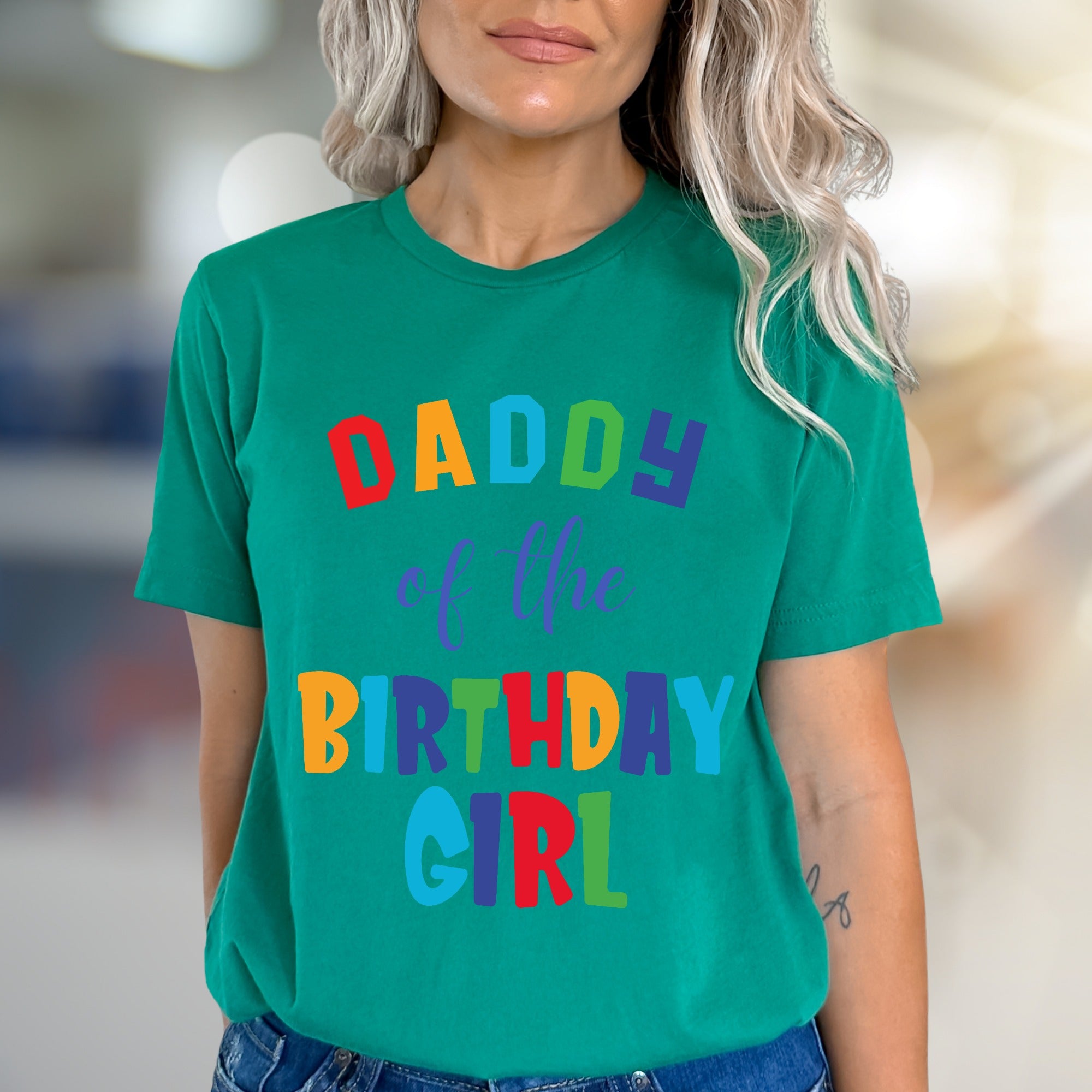 "DADDY of the BIRTHDAY GIRL" Colorful Block Letters Graphic Tee, a Celebration Pick for Fathers and Family
