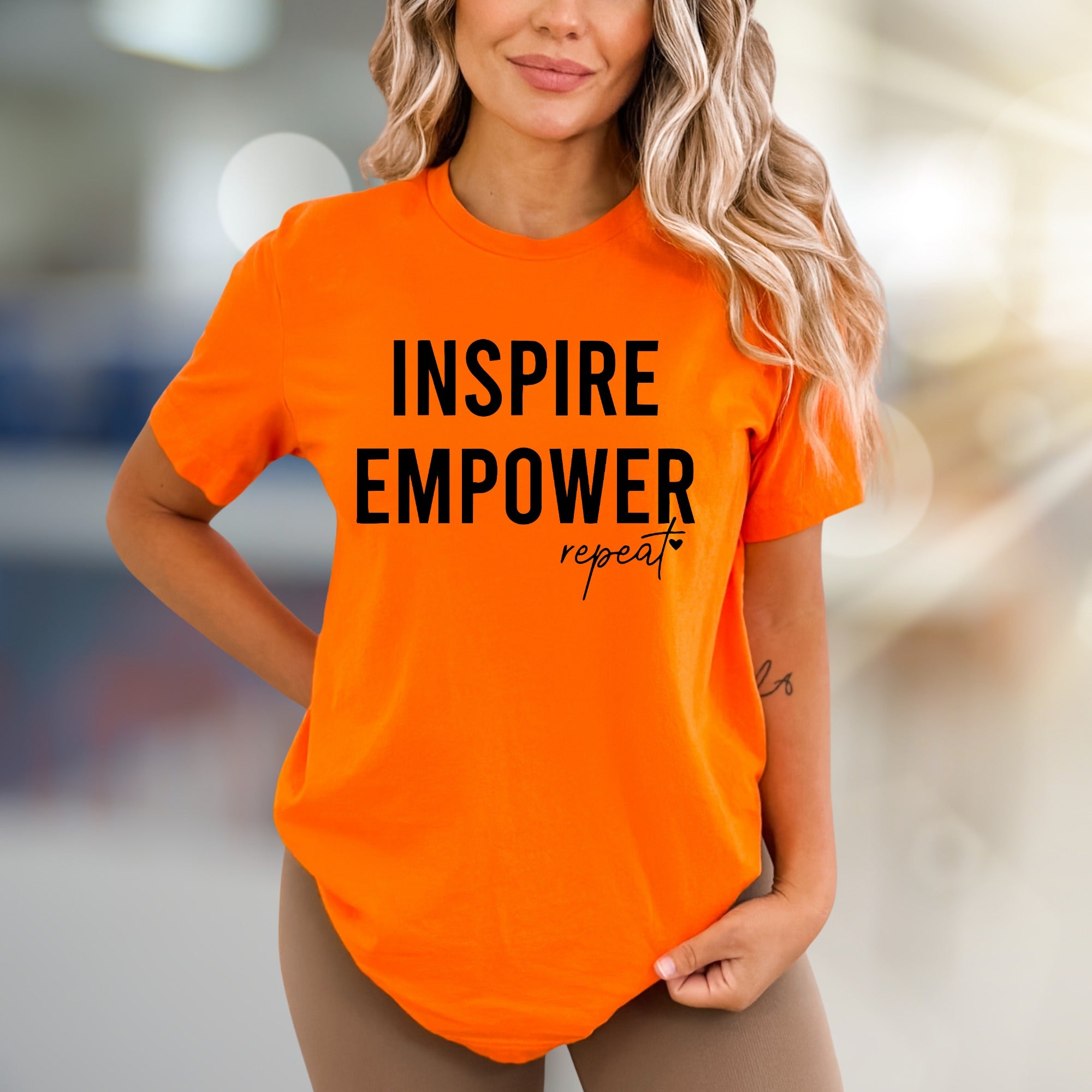 "Inspire Empower Repeat" Motivational Graphic Tee, an Uplifting Pick for Everyone