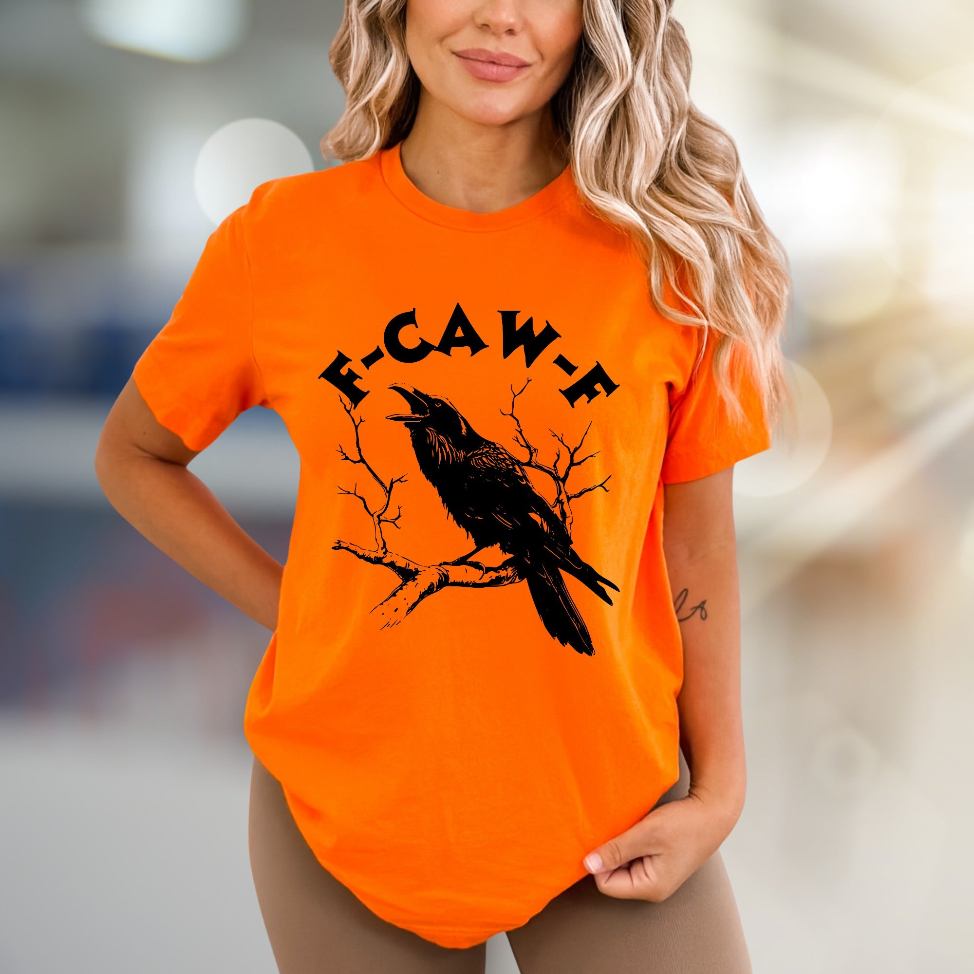 “F-CAW-F” Crow on Branch Graphic Tee, a Spooky Chic Pick for Dark Academics