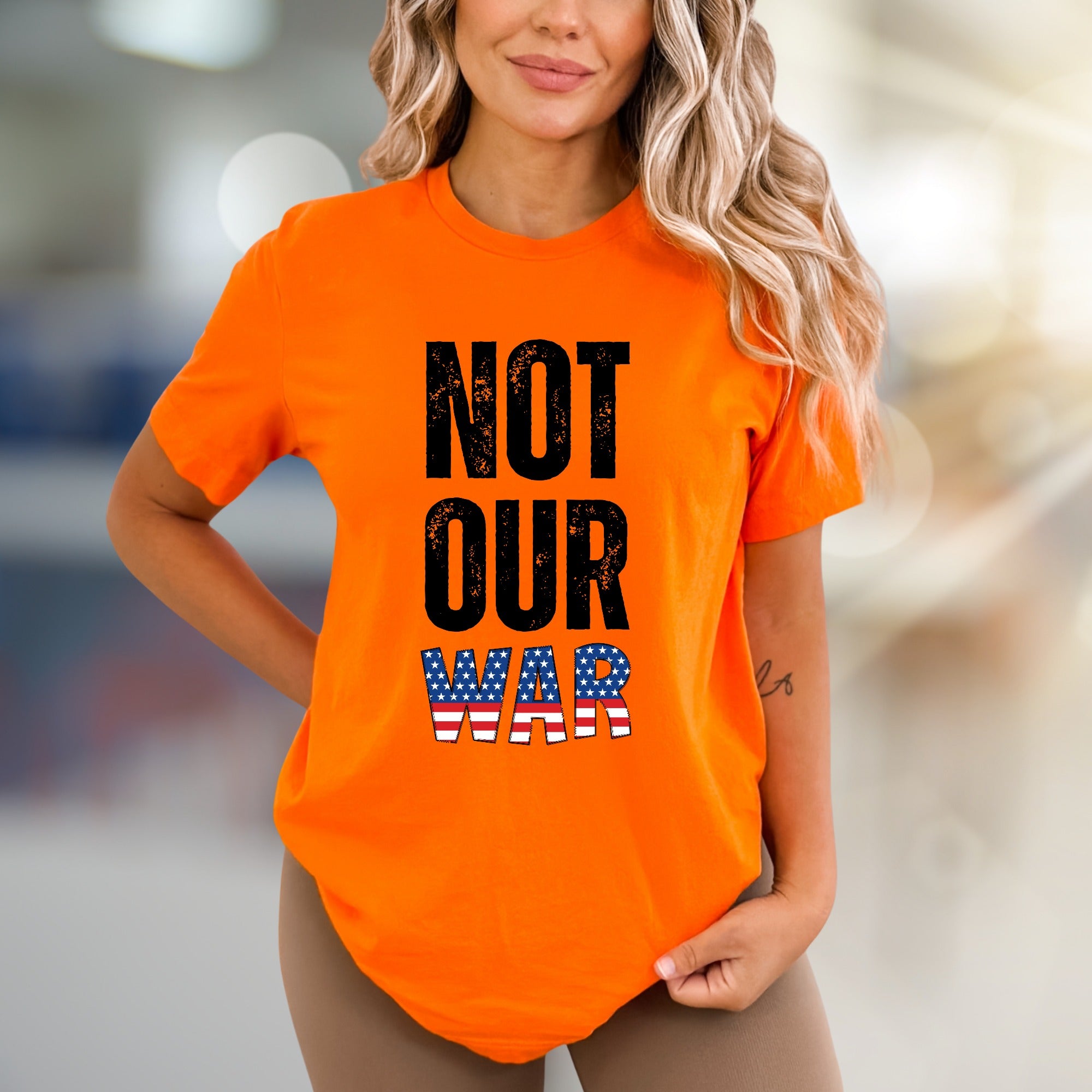 "NOT OUR WAR" Patriotic Graphic Tee, a Statement Pick for Activists