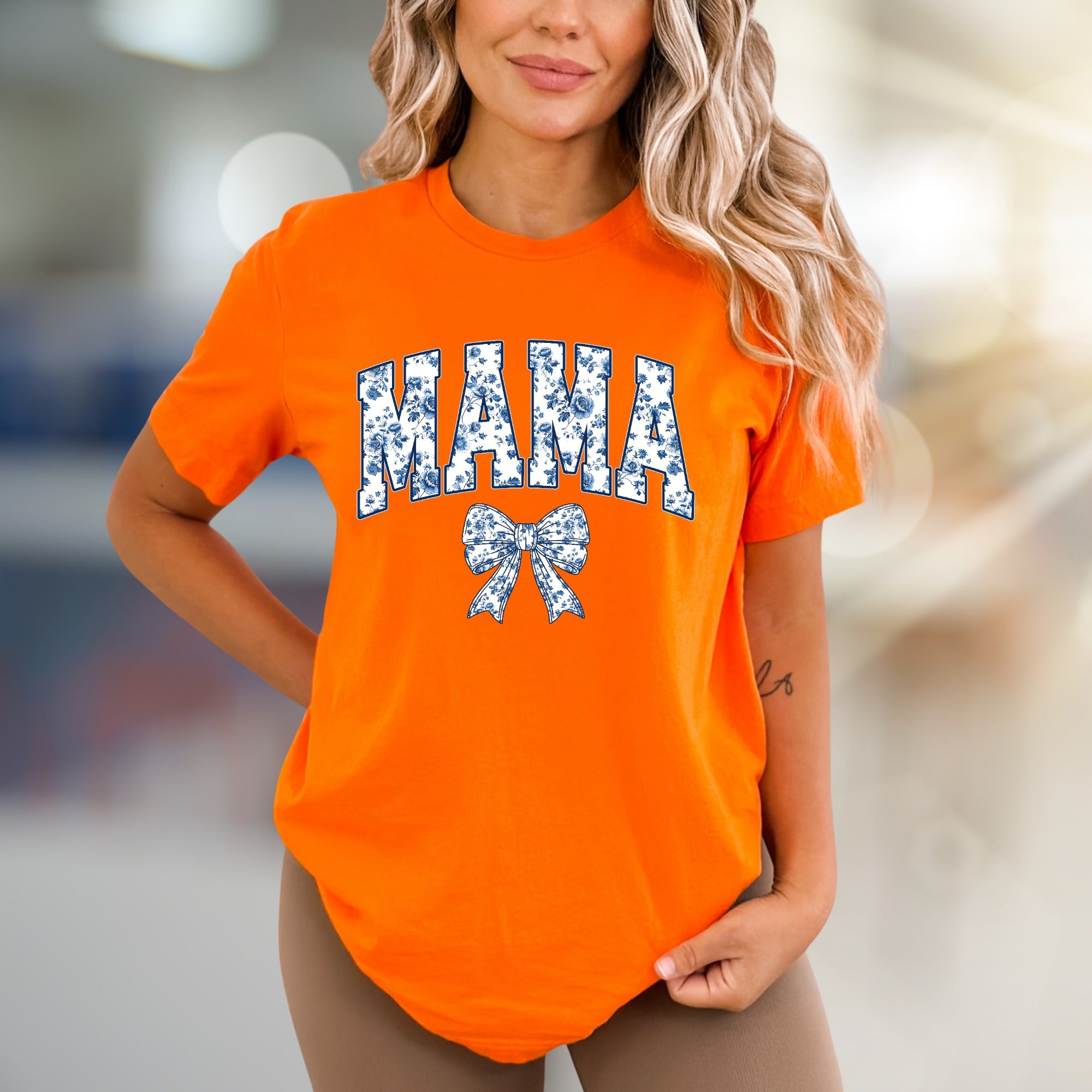 "MAMA" Chinoiserie Floral Bow Graphic Tee, a Motherhood Style Pick for Proud Moms