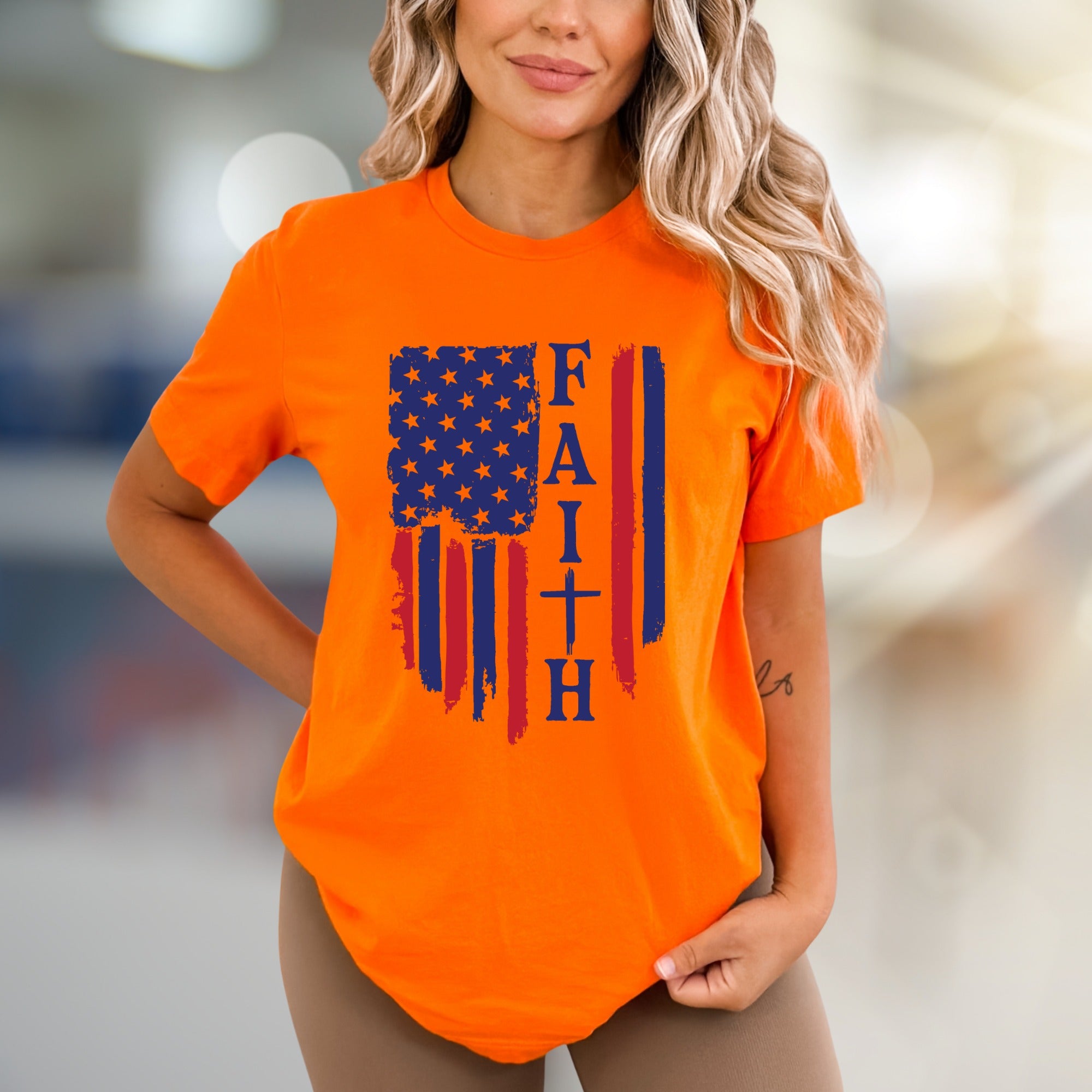 "FAITH" American Flag Graphic Tee, a Patriotic Expression for Believers