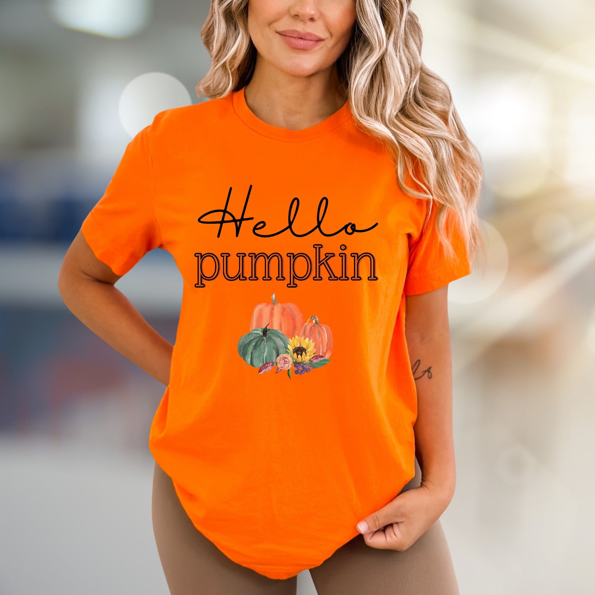 "Hello Pumpkin" Autumn Harvest Graphic Tee, a Cozy Fall Pick for Everyone