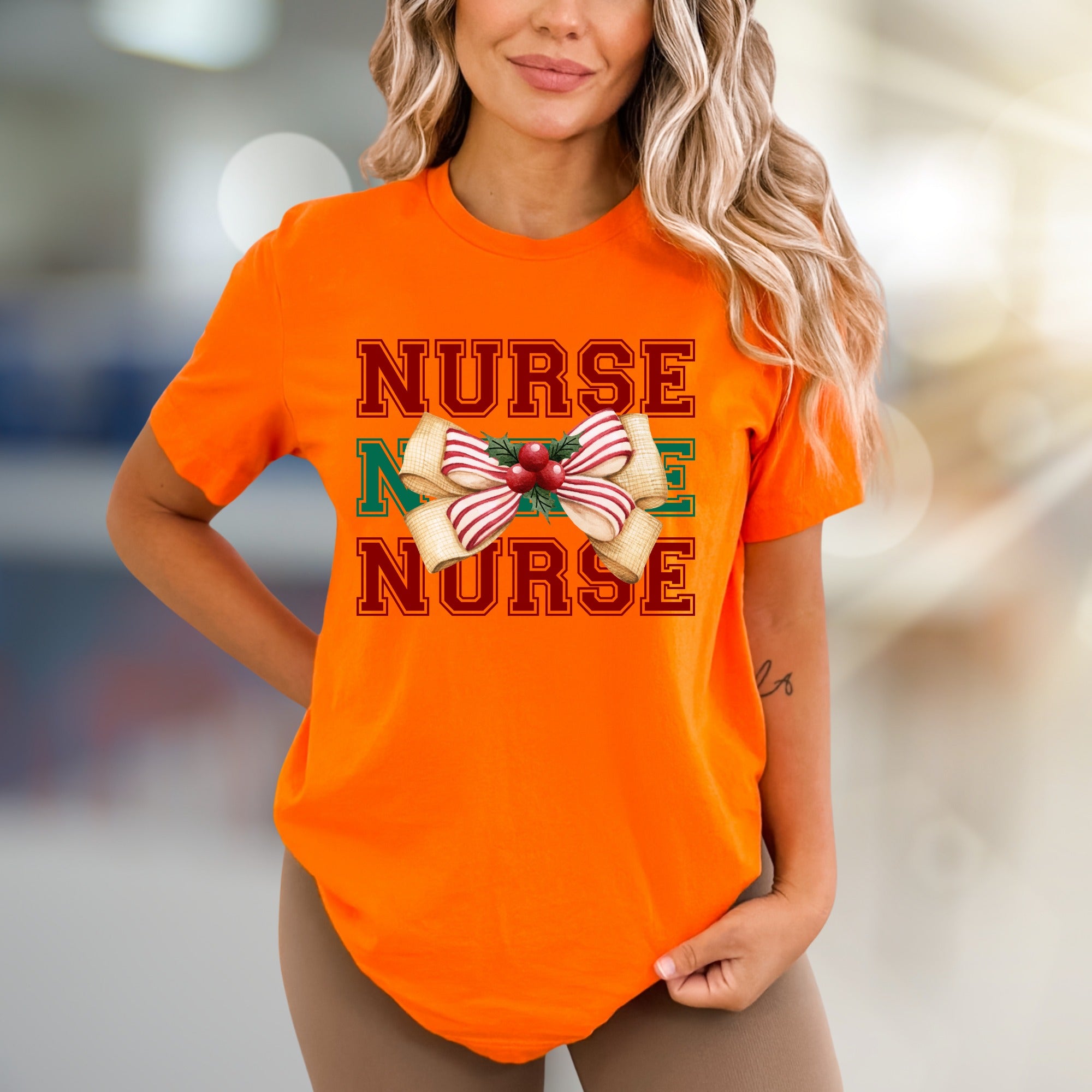 "Nurse" Holiday Bow Graphic Tee, a Festive Appreciation for Caregivers