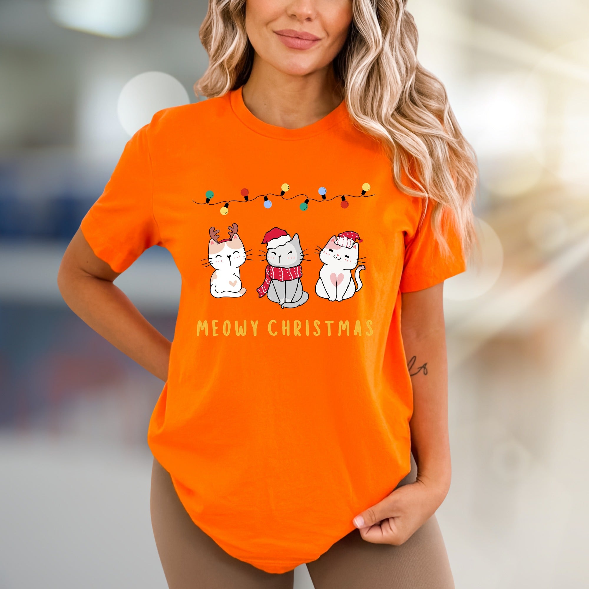 "MEOWY CHRISTMAS" Cute Kitten Graphic Tee, a Festive Pet Lover's Pick for the Holidays