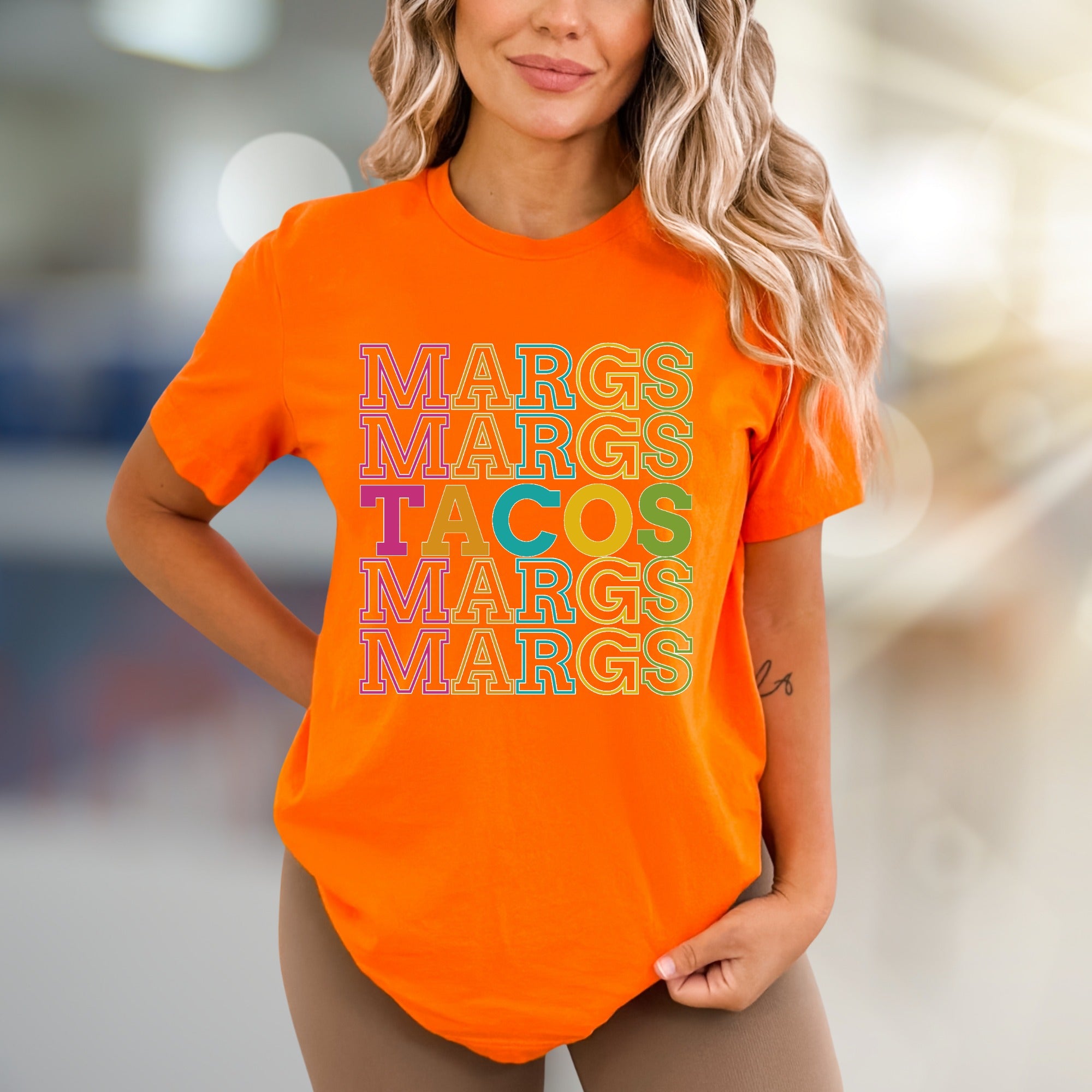 "MARGS TACOS" Retro Stacked Graphic Tee, a Fiesta Style Tee for Fun-Lovers
