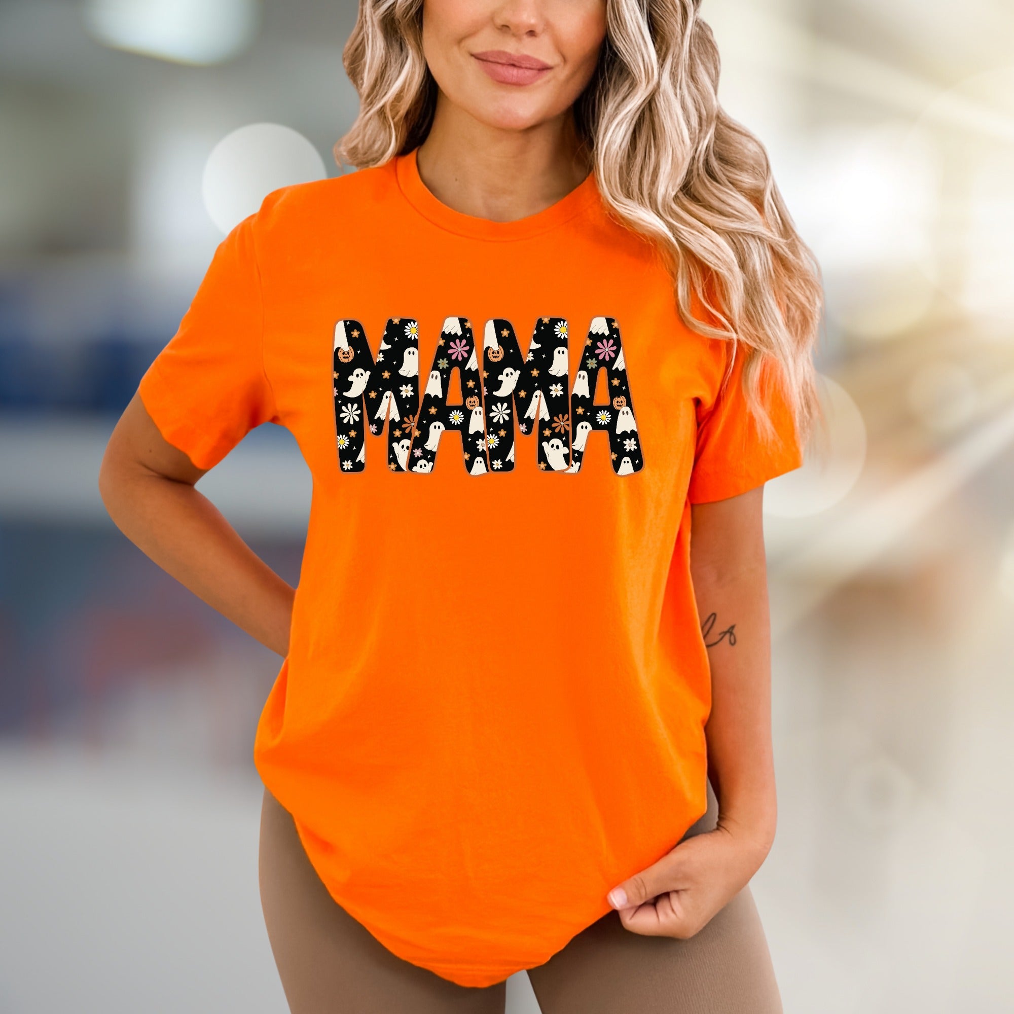 "MAMA" Spooky Floral Graphic Tee, a Retro-Spooky Pick for Halloween Lovers