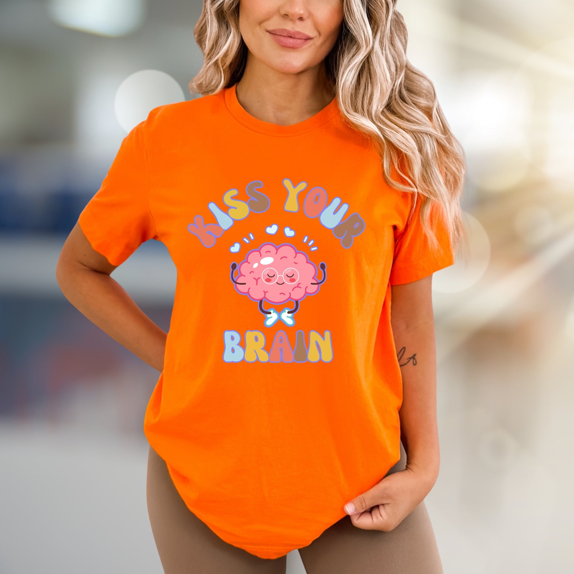 "Kiss Your Brain" Whimsical Brain Graphic Tee, a Self-Care Pick for Everyone