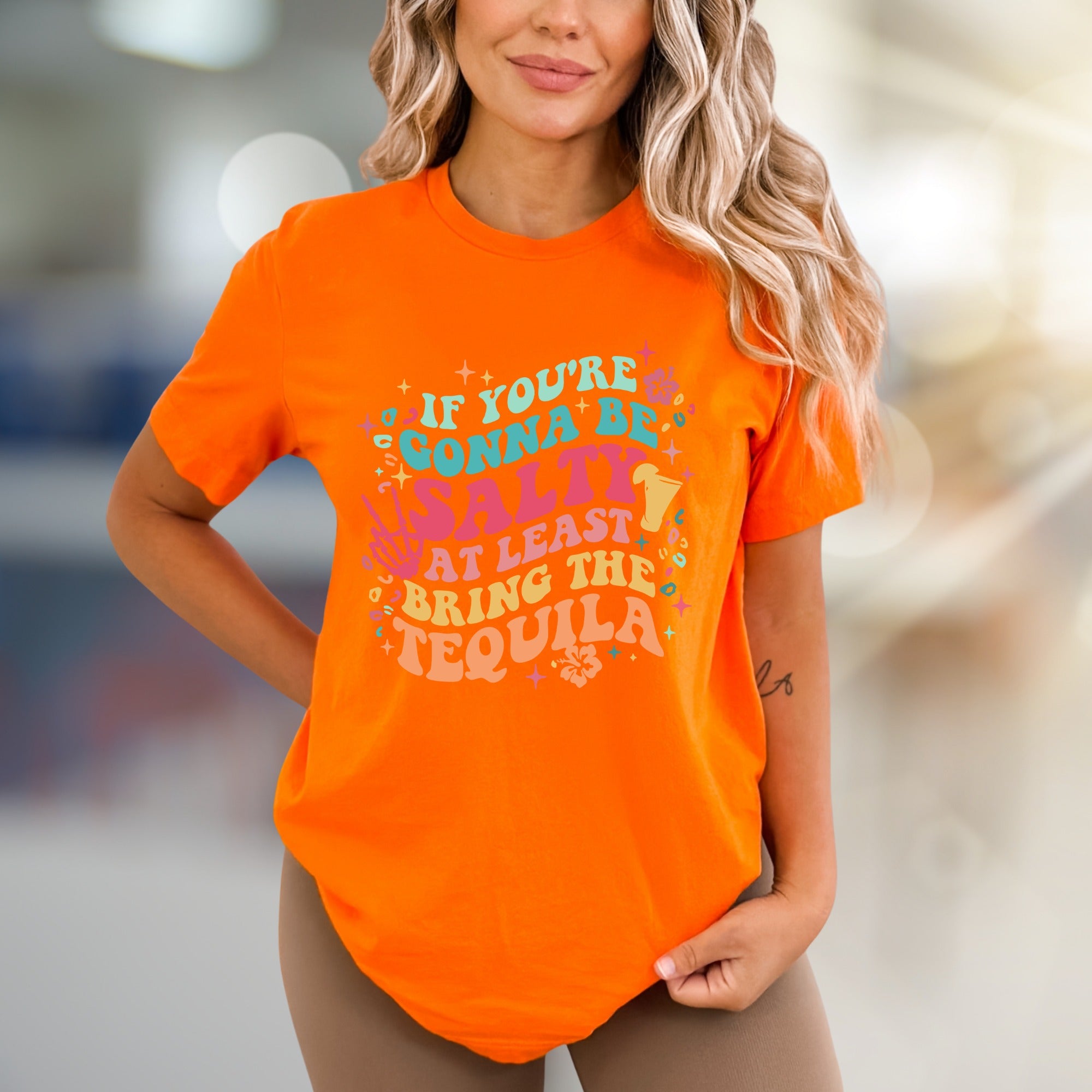 "If You're Gonna Be Salty At Least Bring The Tequila" Retro Graphic Tee, a Party Pick for Fun-Lovers