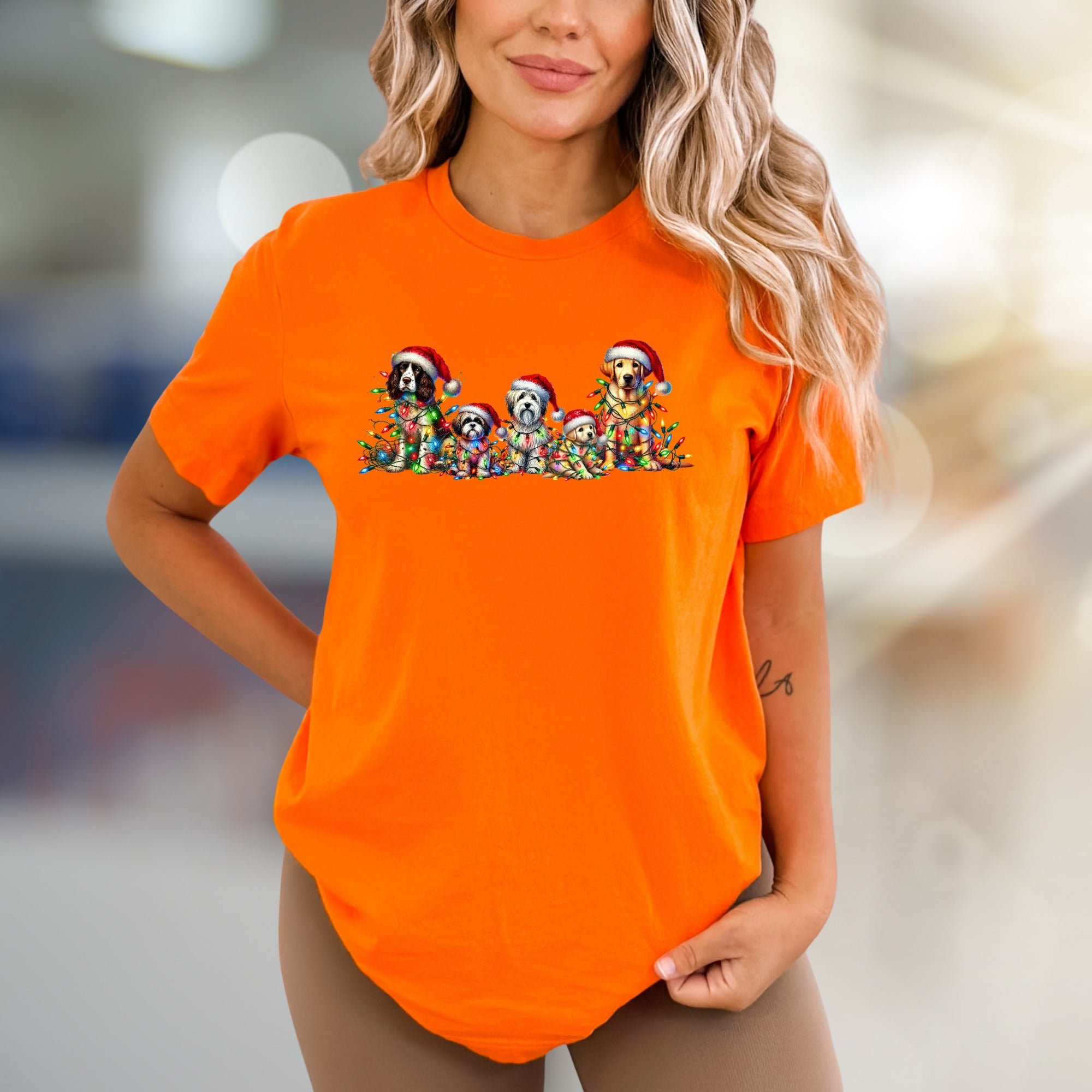Chrismas Dogs Lights Graphic Tee, a Festive Holiday Pet-Lover Pick for Everyone
