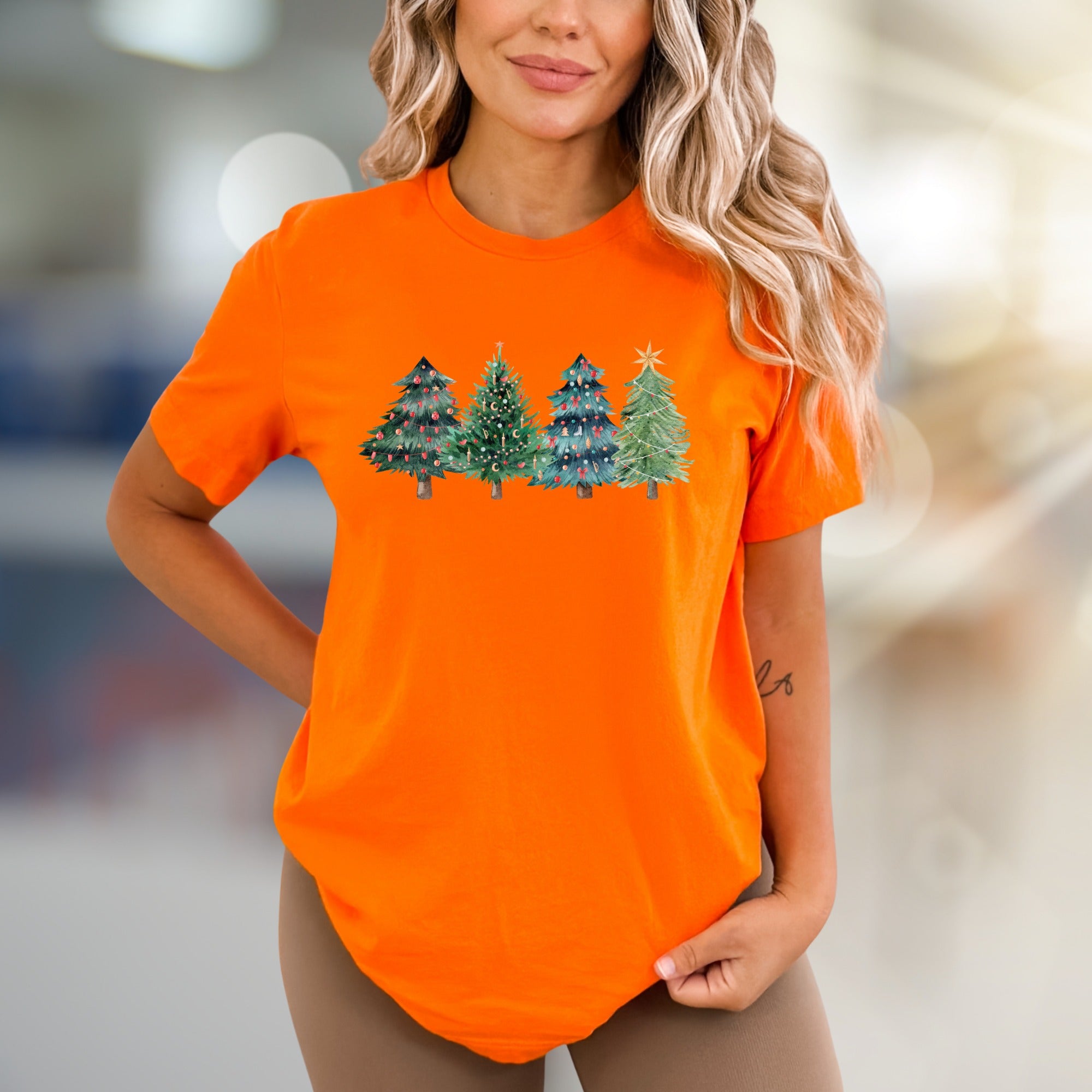 Festive Watercolor Christmas Trees Graphic Tee, A Cozy Holiday Pick for Everyone