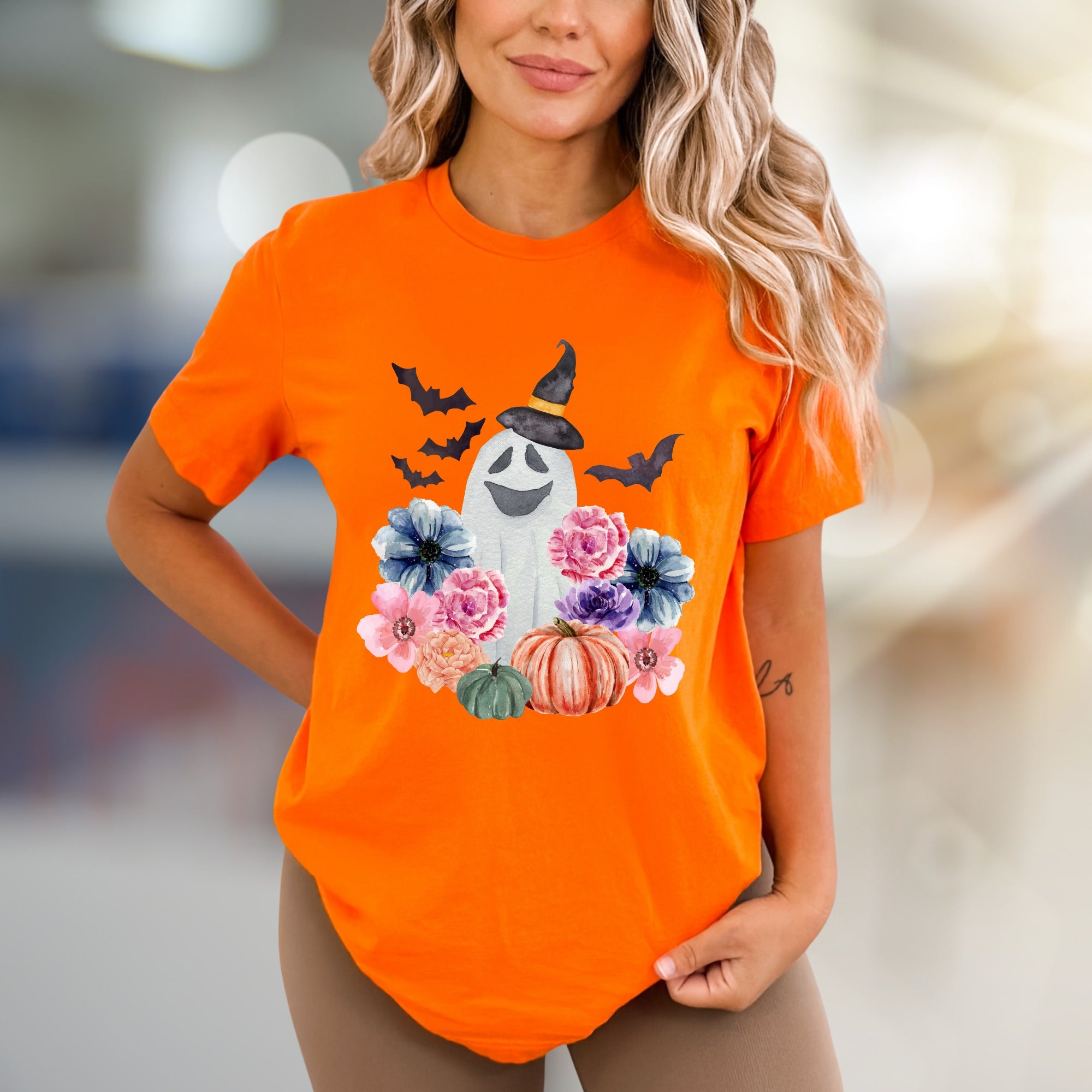 Witch Ghost & Floral Vibes Graphic Tee, a Spooky-Chic Pick for Halloween Lovers