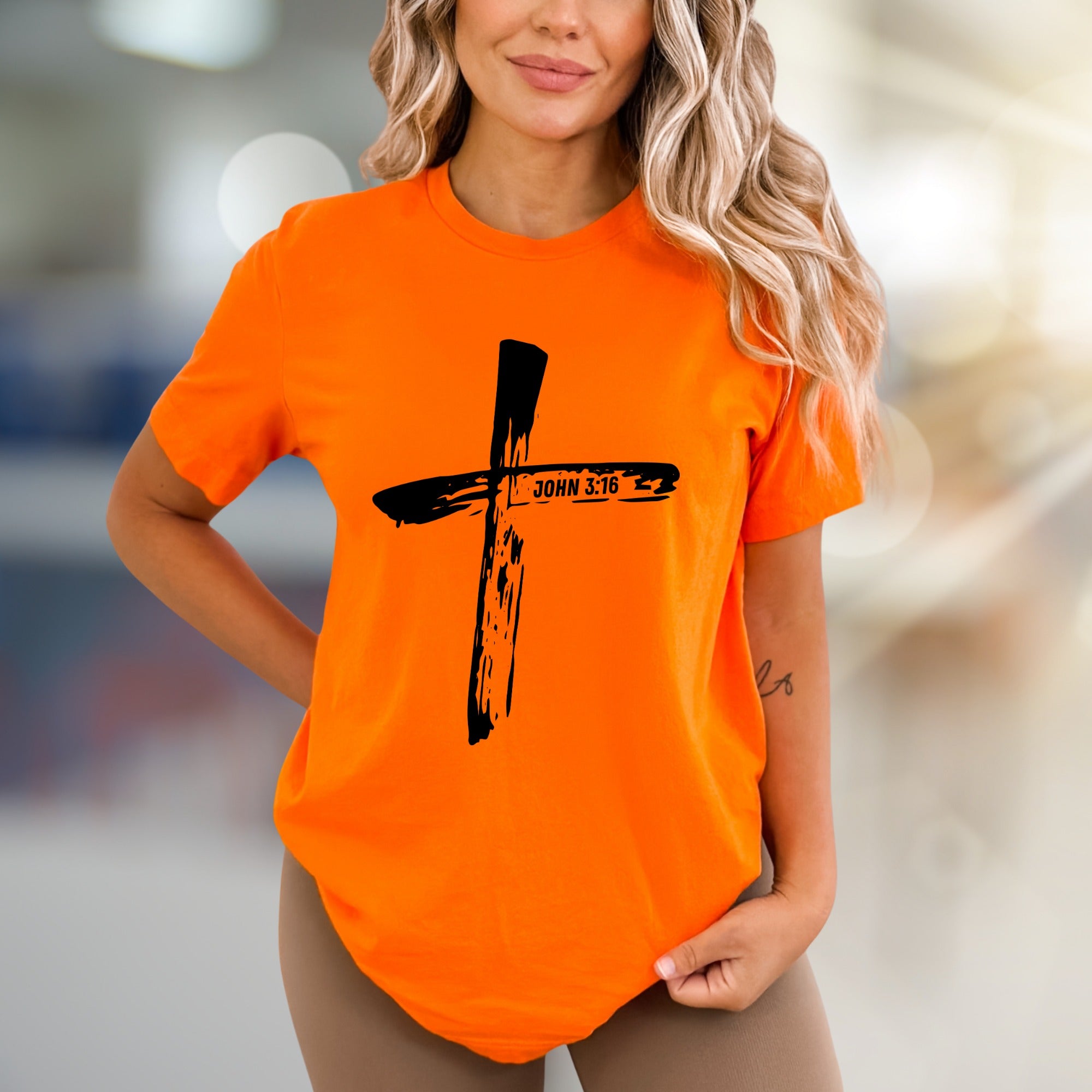 "JOHN 3:16" Brushstroke Cross Graphic Tee, a Faith-Inspired Pick for Believers